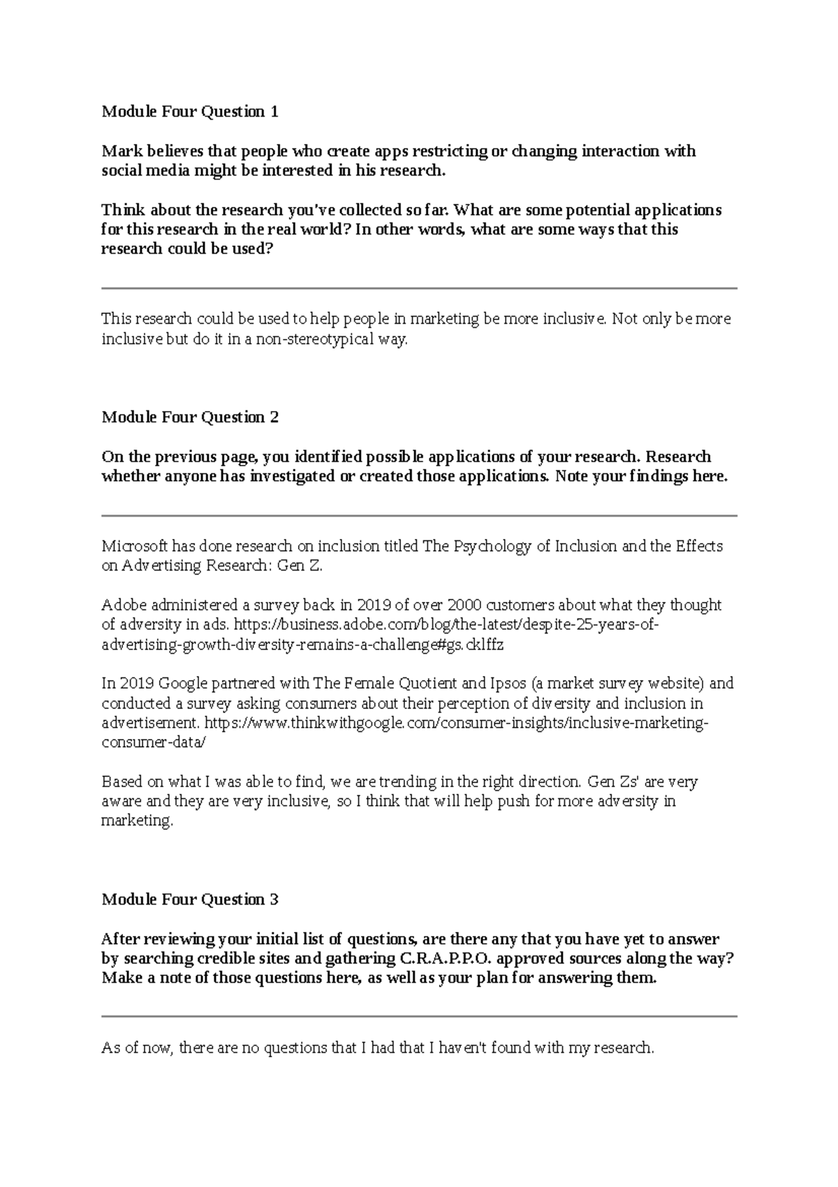 SCS200 module 4 short answers - Module Four Question 1 Mark believes ...
