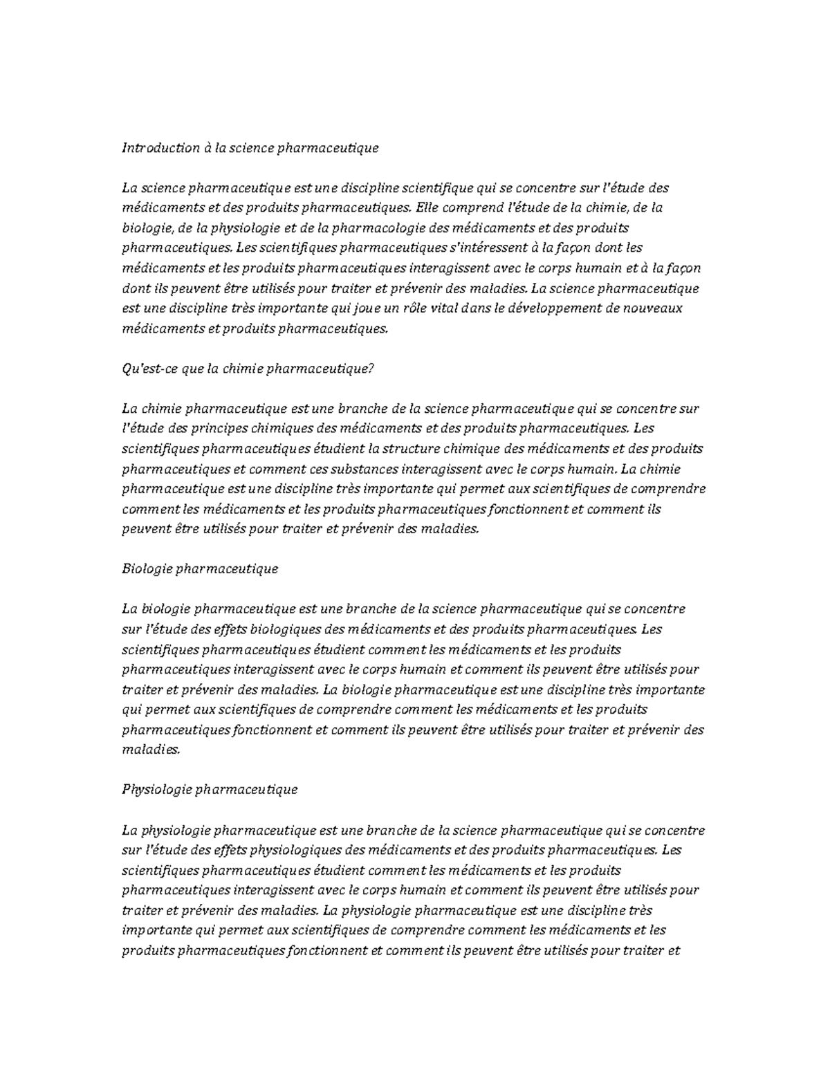 Pharmaceutical Sciences Study Notes - Introduction à la science ...