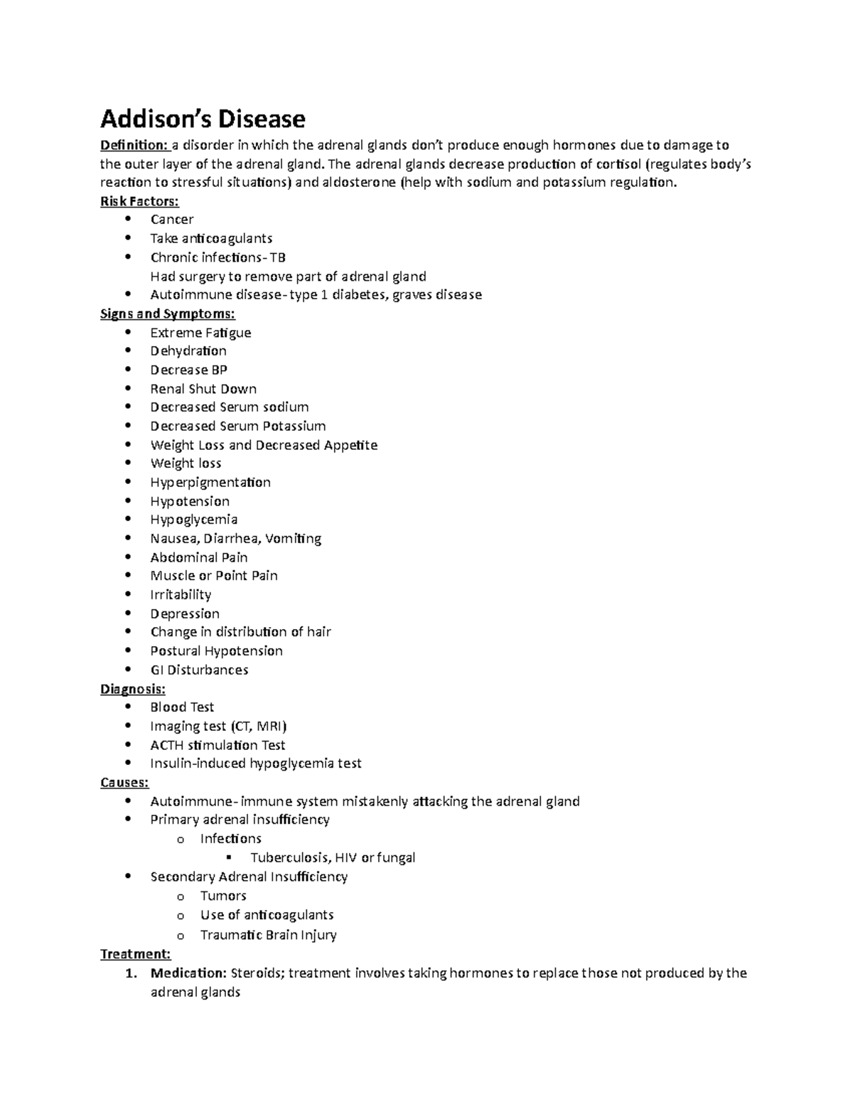 Addison Conceptmap Concept Map Addison’s Disease Definition a