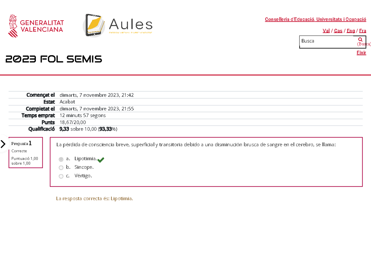 Test tema 11. Primeros auxilios y emergencias. Attempt review