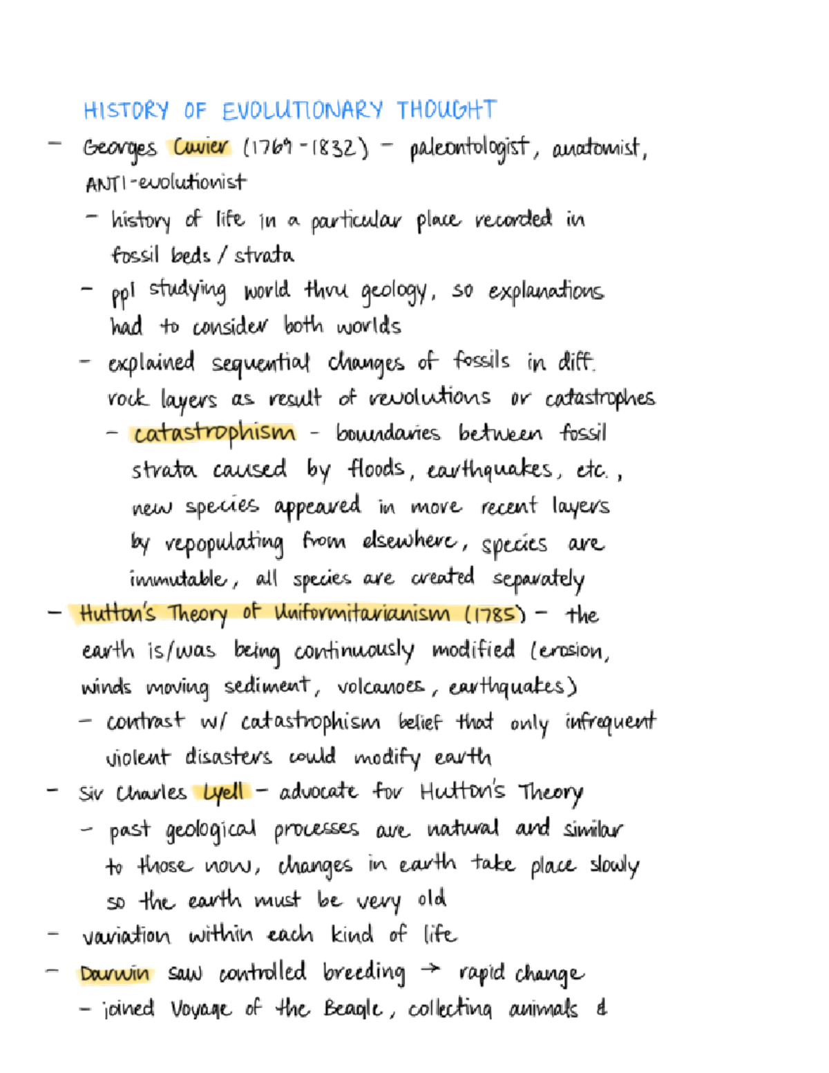 BIS 2B Lecture Notes (for Midterm 2) - HISTORY OF EVOLUTIONARY THOUGHT ...