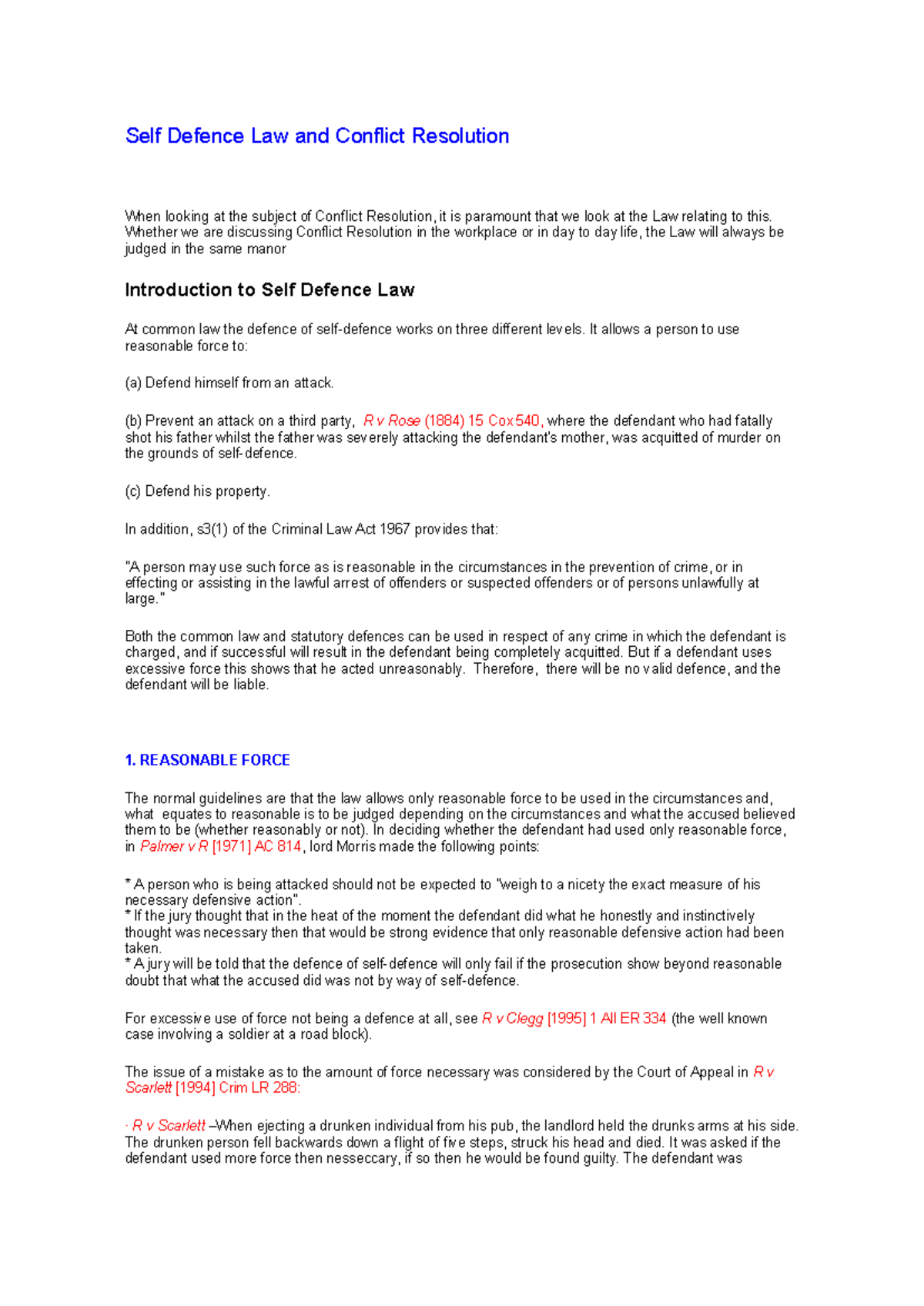 Self-Defence - Self Defence Guidance - Self Defence Law and Conflict ...