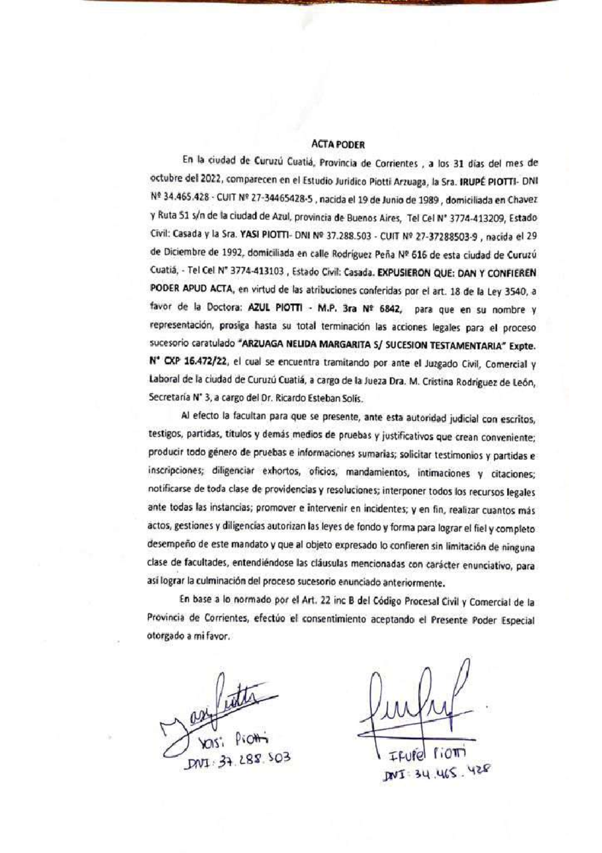 Acta Poder - Trabajo Practico - ACTA PODER En la ciudad de Curuzú ...