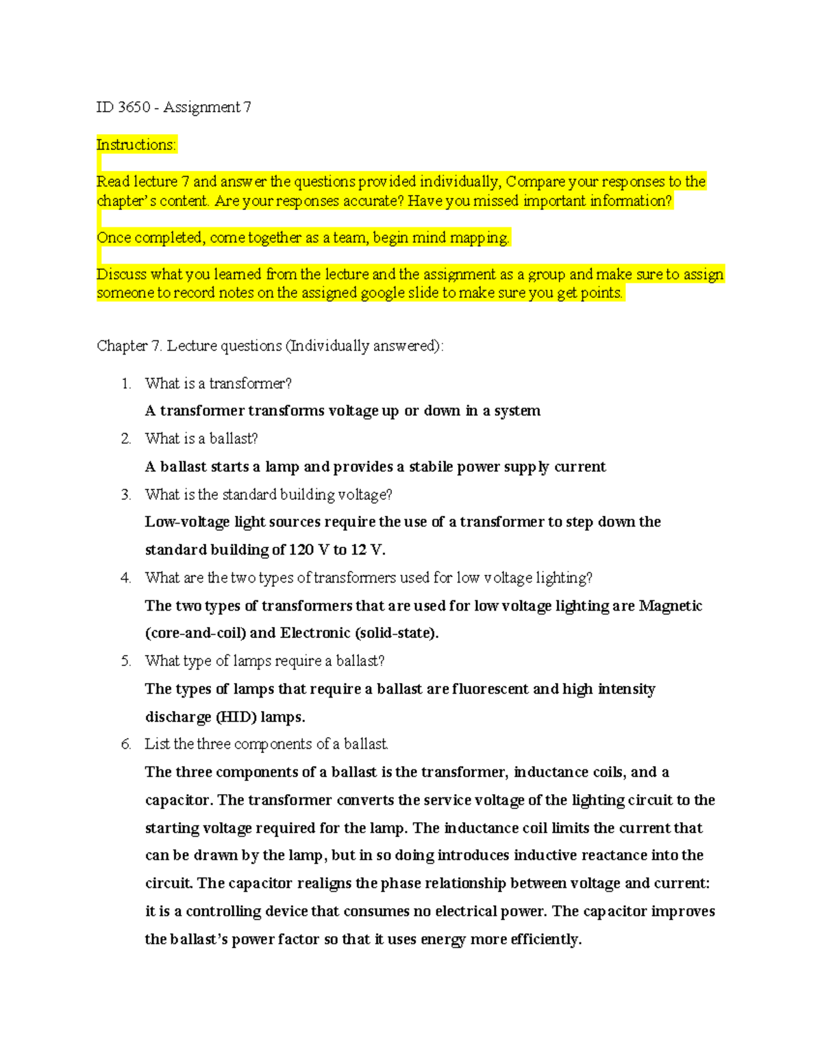 ID 3650 Assignment 7 - This document includes coursework that was ...
