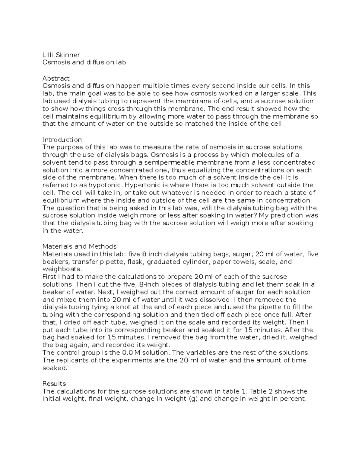 Paper1 Paper1 Lilli Skinner Osmosis and diffusion lab Abstract