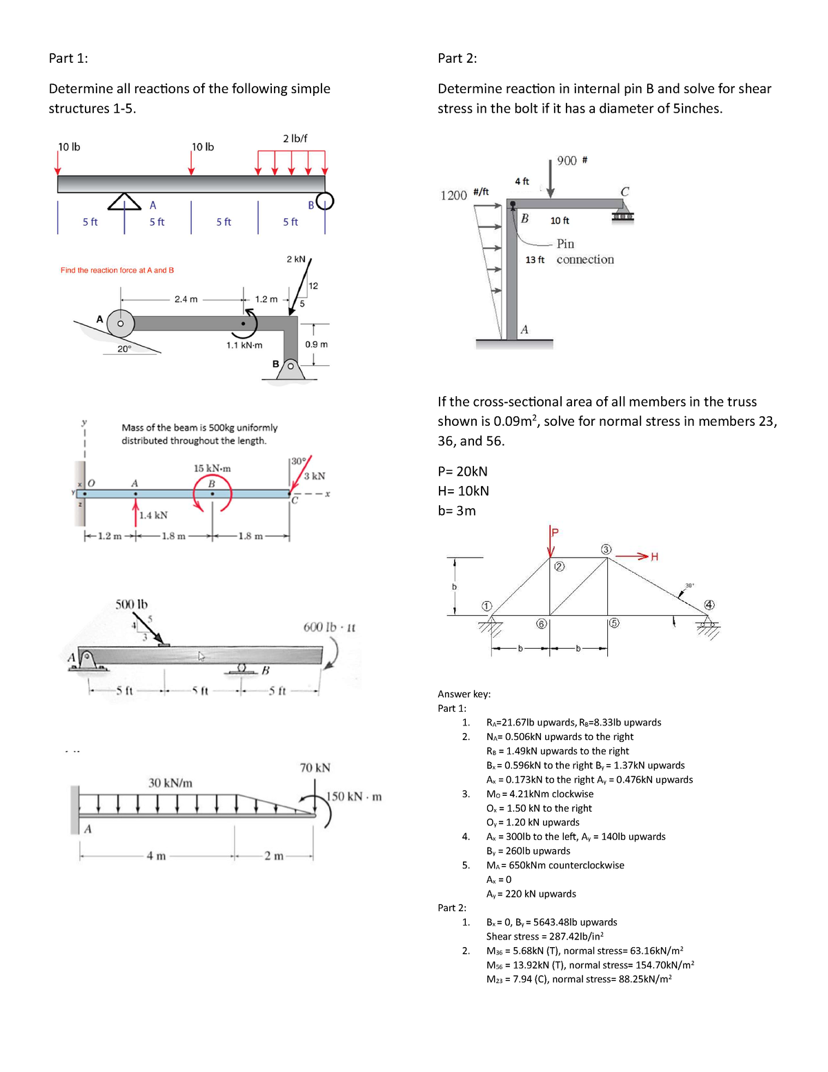 WORK- Sheet - .asdfaweawdasd - Part 1: Determine all reacƟons of the ...