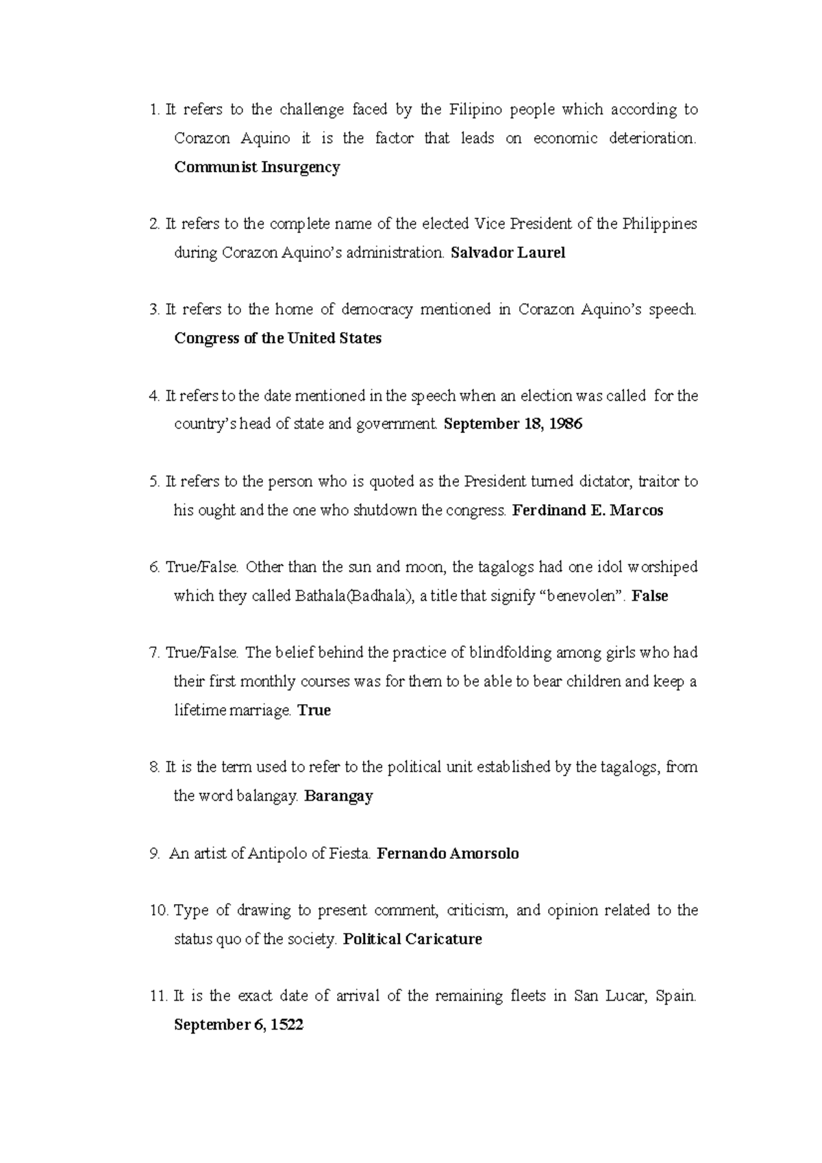 Long Quiz 1 - Readings in Philippine History - It refers to the ...