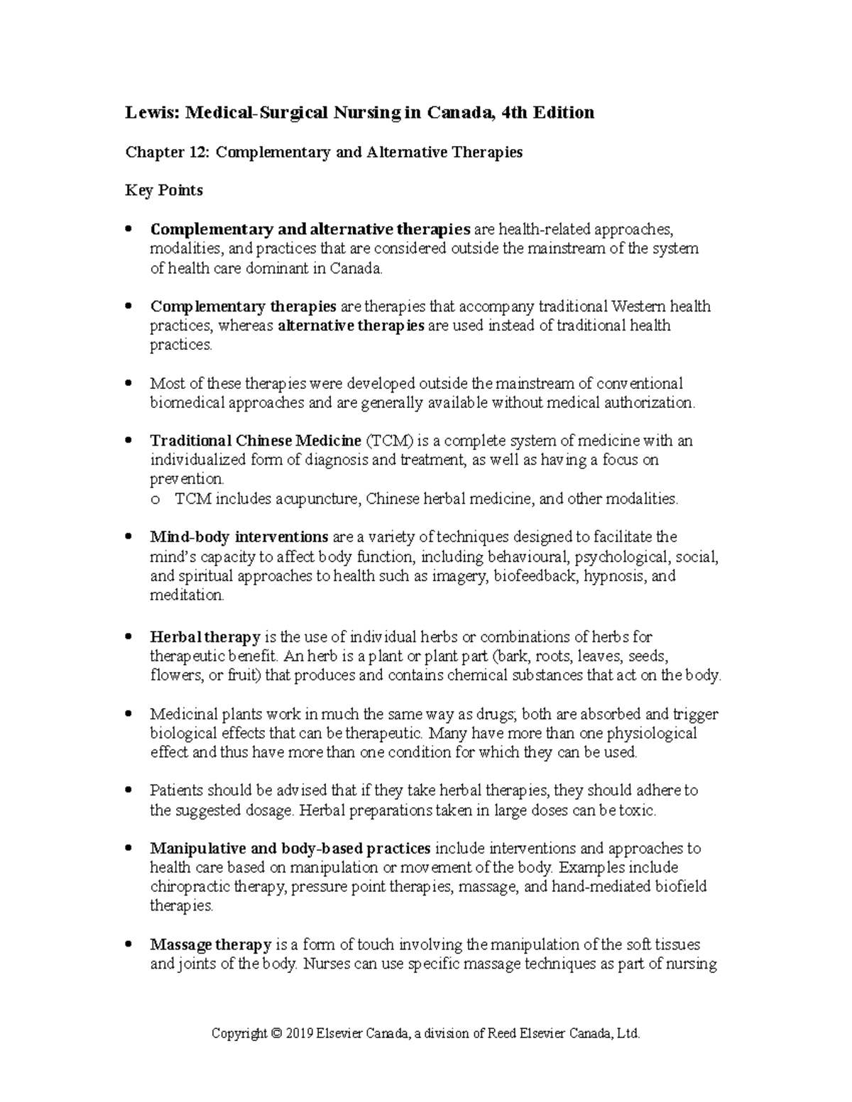 Chapter 012 - Complementary and Alternative Therapies - Lewis: Medical ...