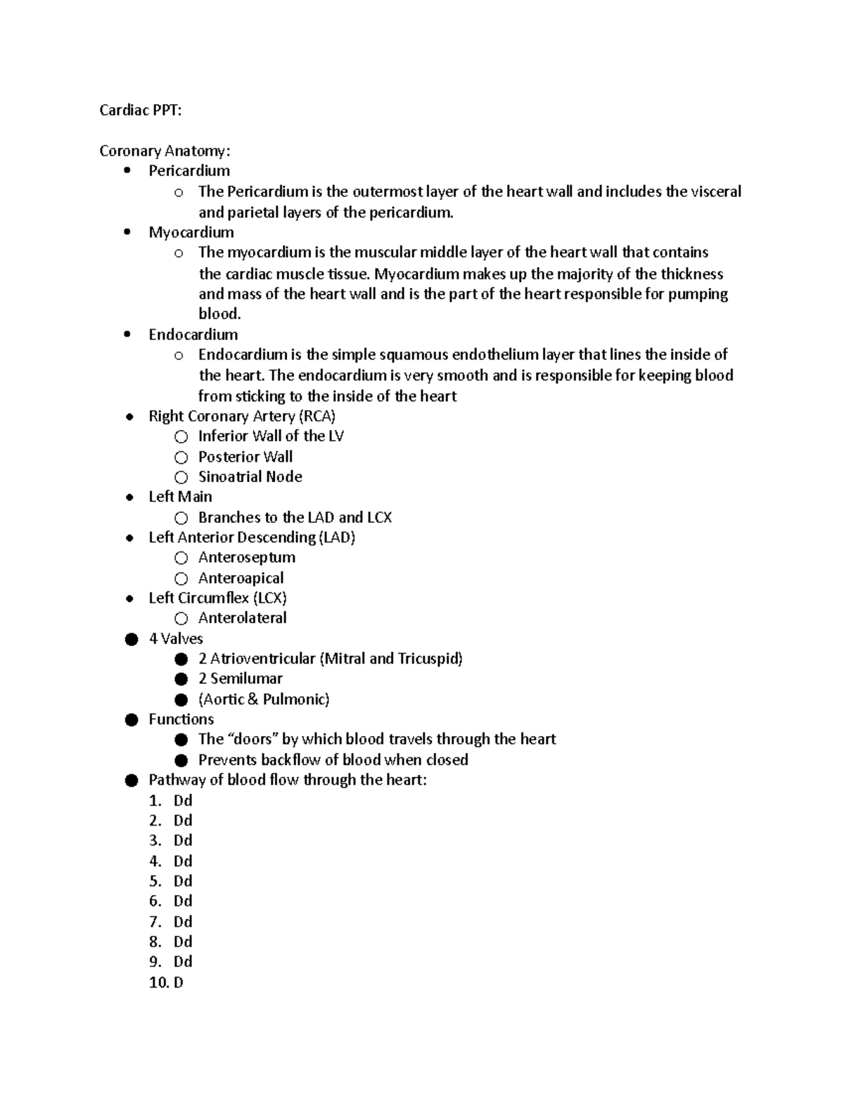 Cardiac Lecture Notes Cardiac Ppt Coronary Anatomy Pericardium O