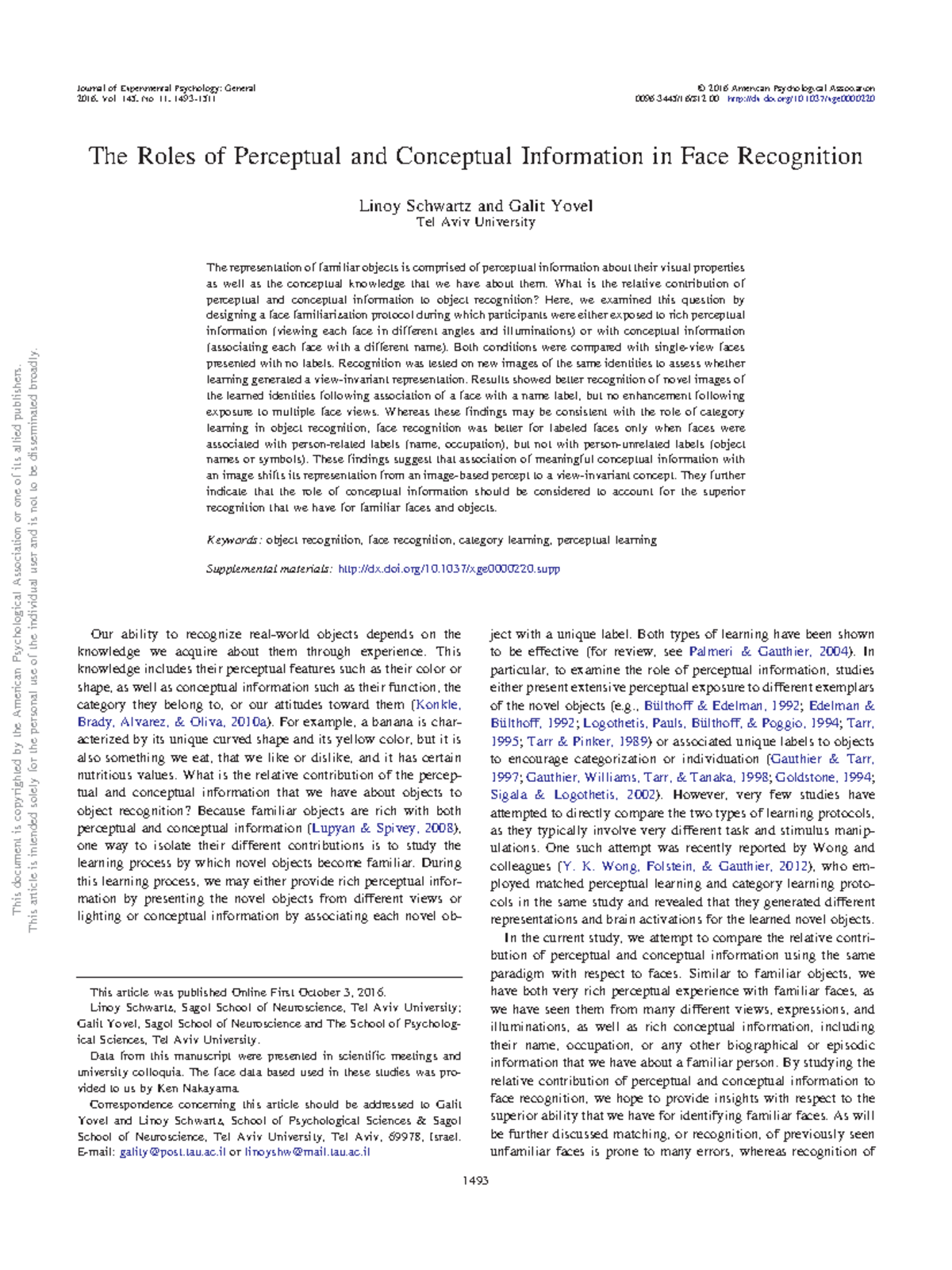 The Roles of Perceptual and Conceptual Information in Face Recognition ...