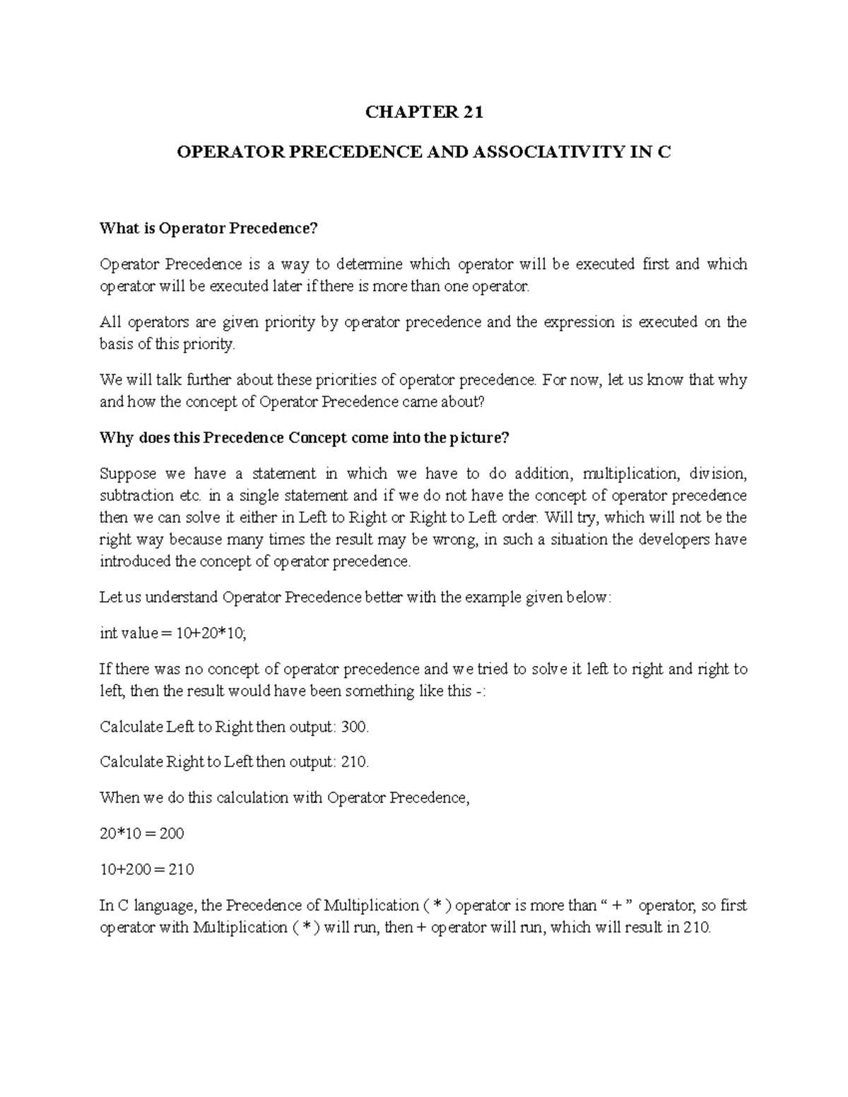 Chapter 21 Operator Precedence AND Associativity IN C - CHAPTER 21 ...