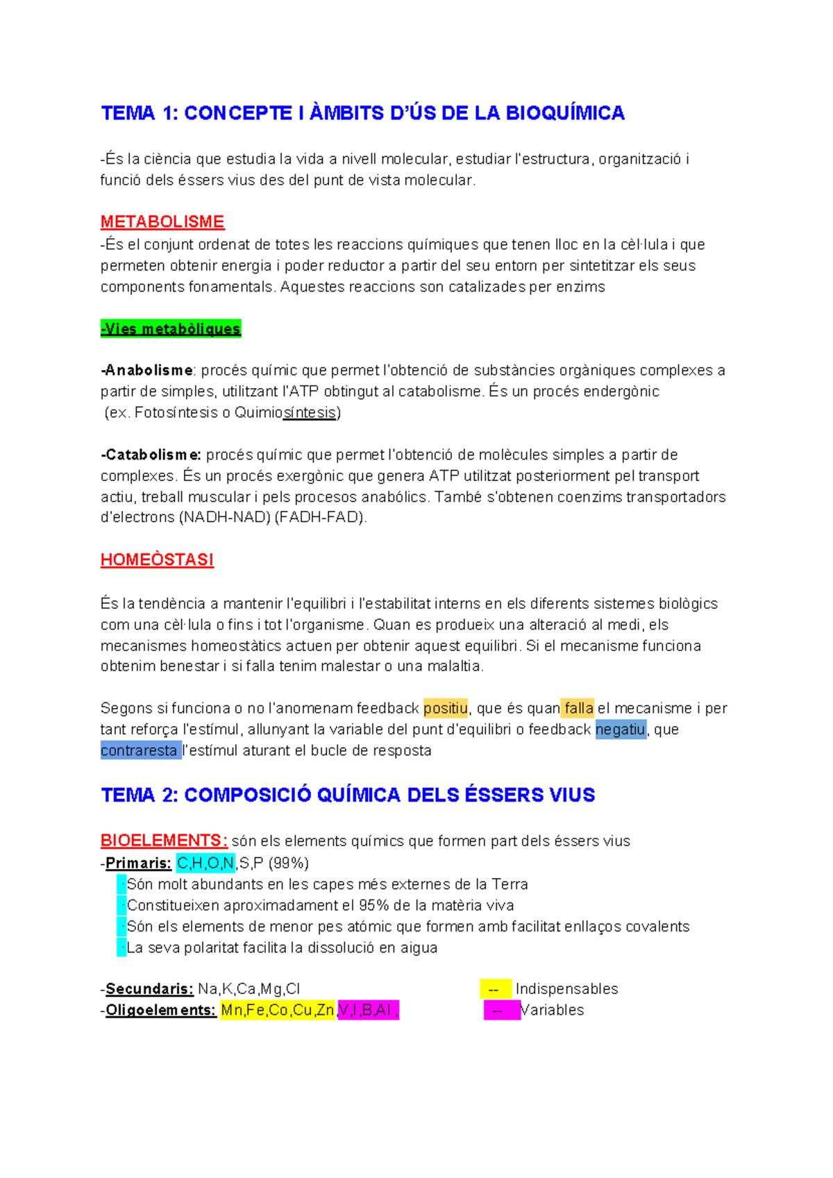 Apuntes Bioquímica - TEMA 1: CONCEPTE I ÀMBITS D’ÚS DE LA BIOQUÍMICA ...