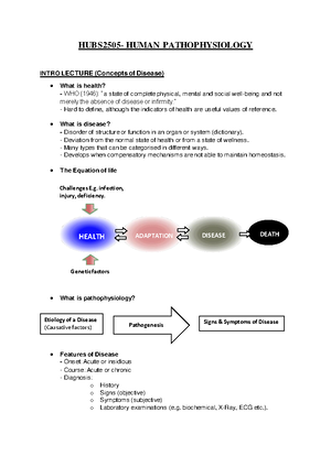 Human Pathophysiology Summary - LECTURE 1 - INTRODUCTION What is ...