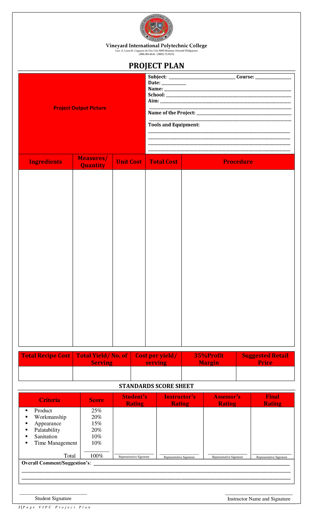 Updated- Project-PLAN format - 1 | P a g e V I P C P r o j e c t P l a ...