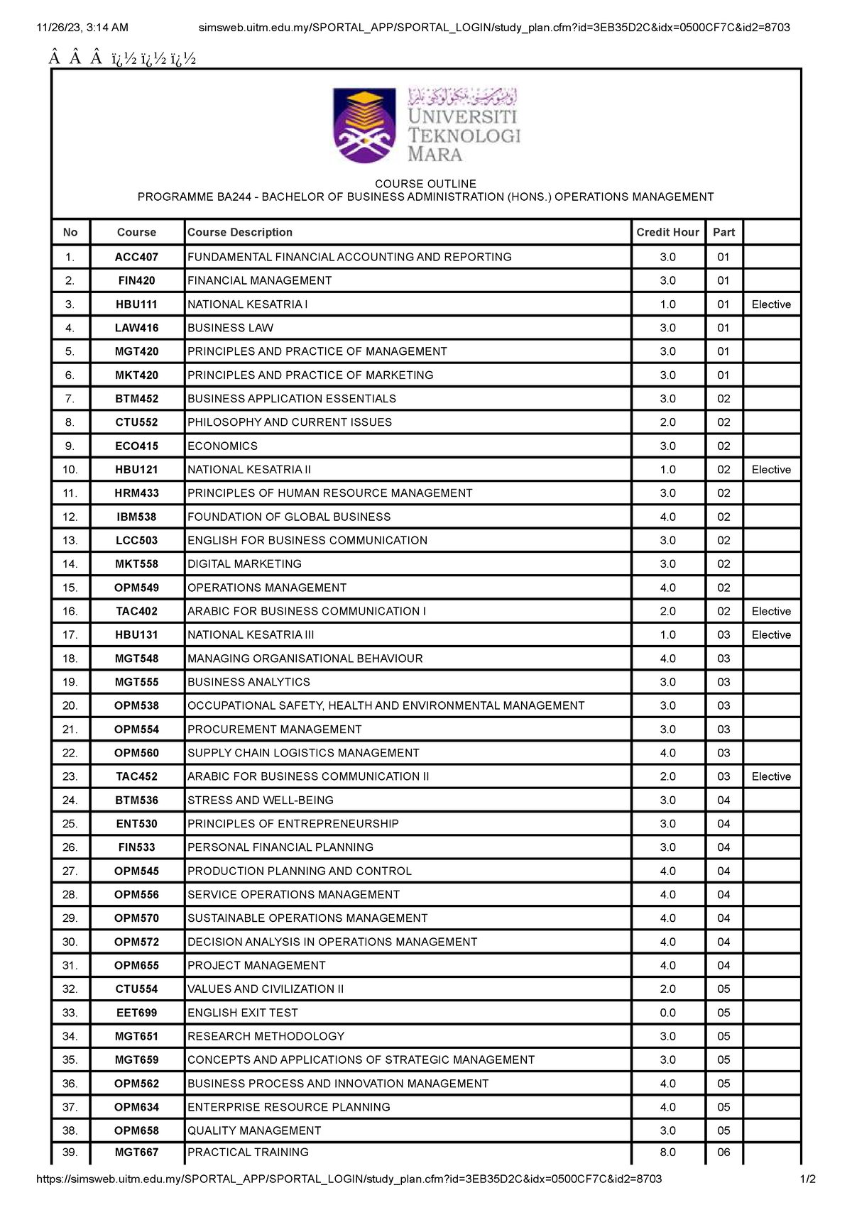 Course Outline - Â Â Â ï¿½ ï¿½ ï¿½ COURSE OUTLINE PROGRAMME BA244 ...