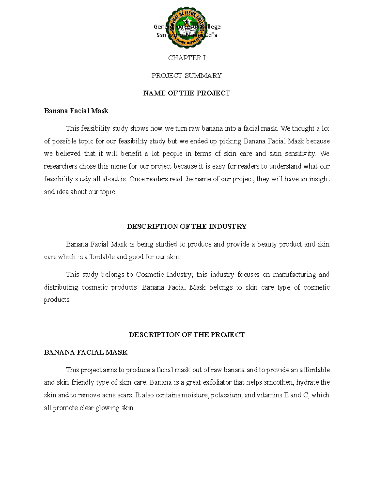 Banana FacialMASK Feasibility Study San Isidro, Nueva Ecija