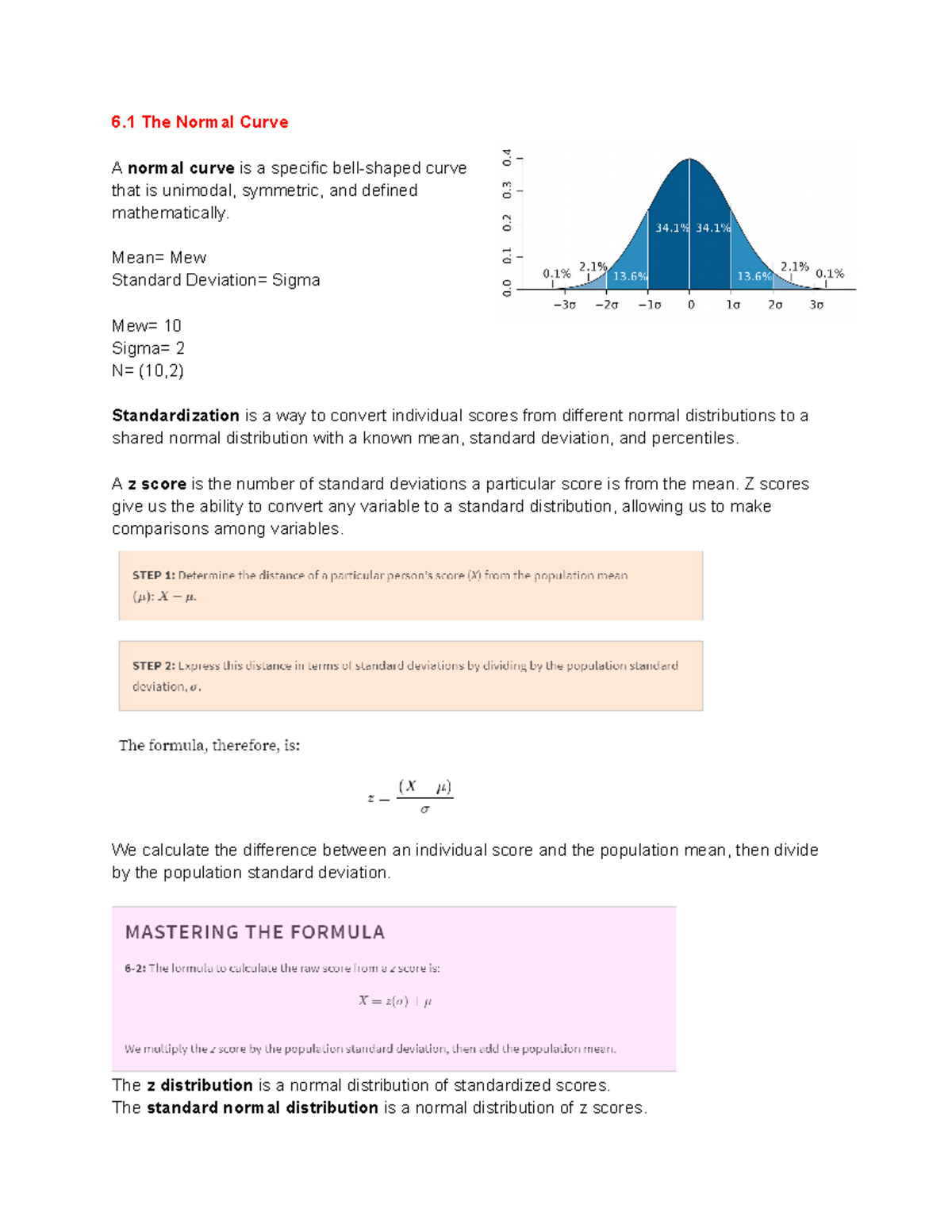 PSYC 2317 CH 6 - Professor Chu- Stat for Behavior - 6 The Normal Curve ...