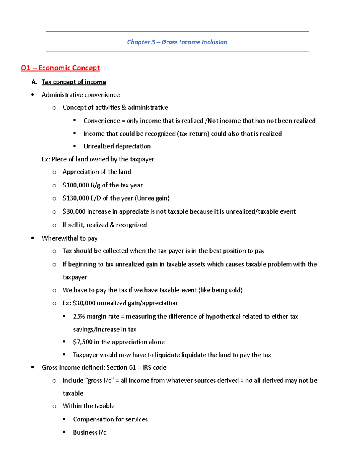 Chapter 3 - Chapter 3 – Gross Income Inclusion O1 – Economic Concept A ...