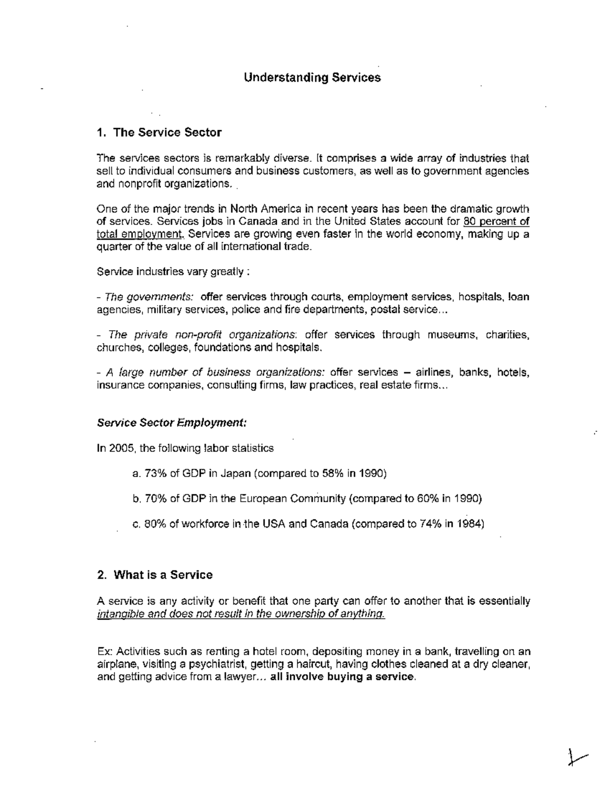 Understanding Services - The Service Sector The services sectors is ...