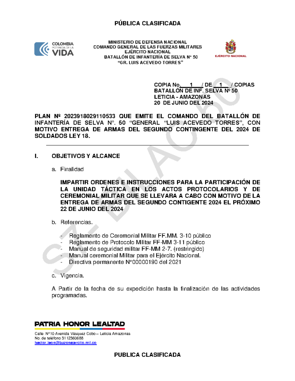 PLAN Entrega DE ARMA 2C-2024 - Calle N°10 Avenida Vásquez Cobo ...