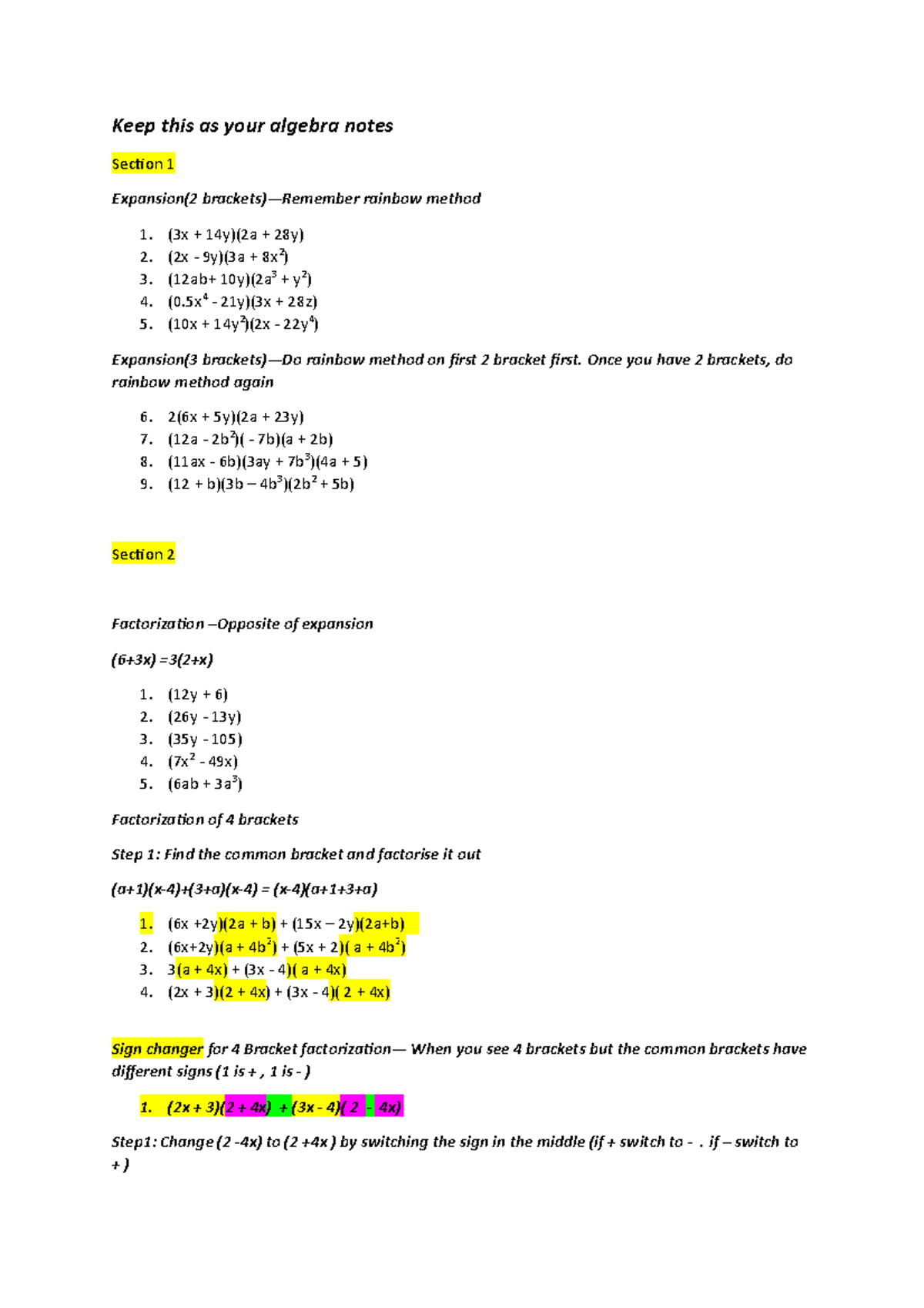 Math secondary school algebra - Keep this as your algebra notes Section ...