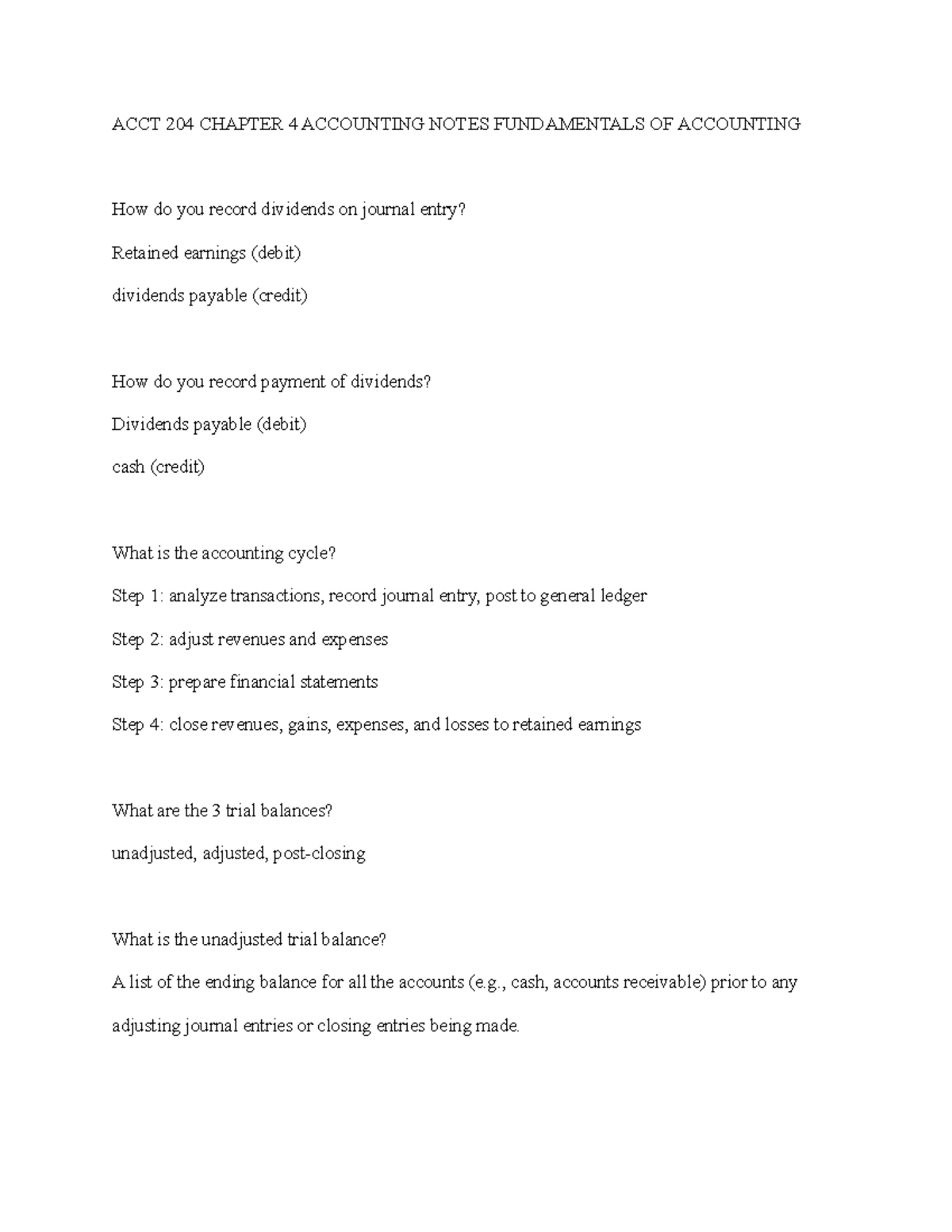 ACCT 204 Chapter 4 Accounting Notes Fundamentals OF Accounting - ACCT ...