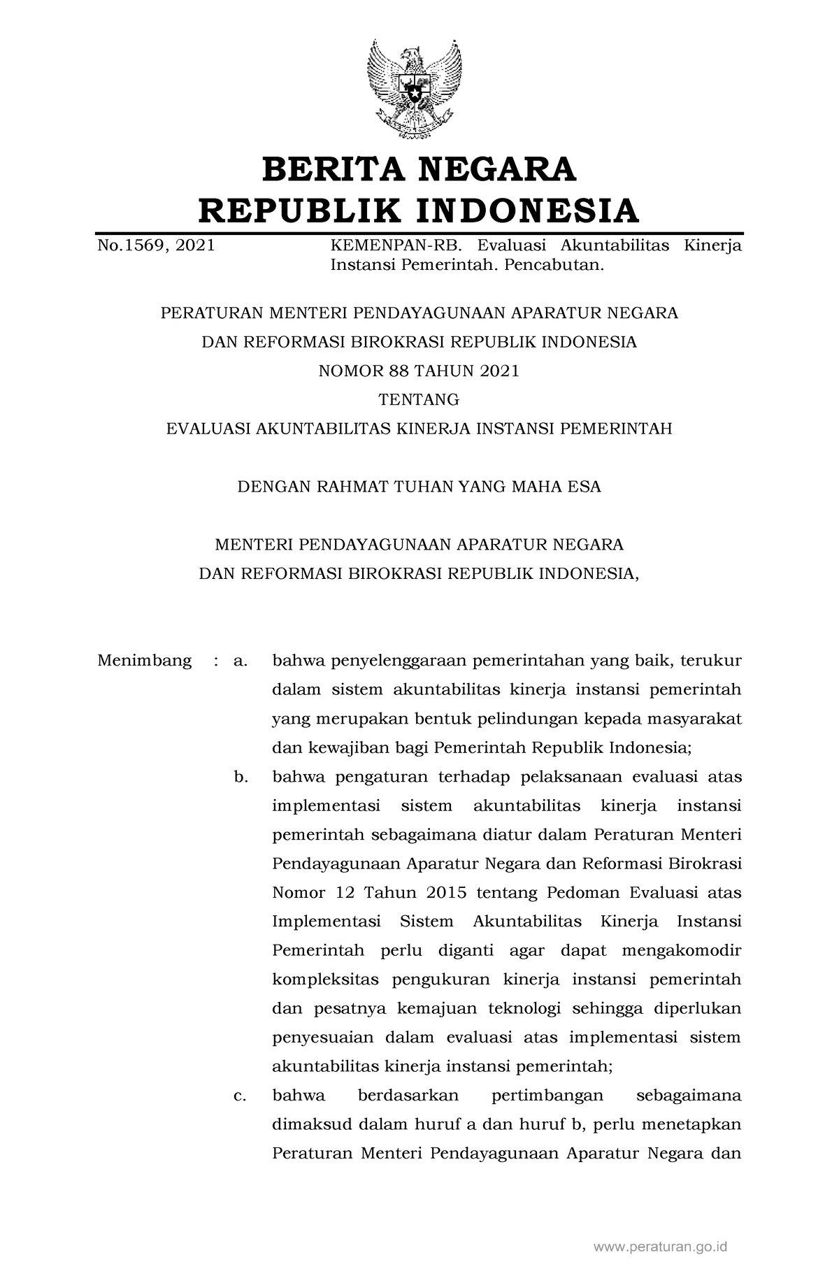 Permen Panrb No. 88 Tahun 2021 - BERITA NEGARA REPUBLIK INDONESIA No ...