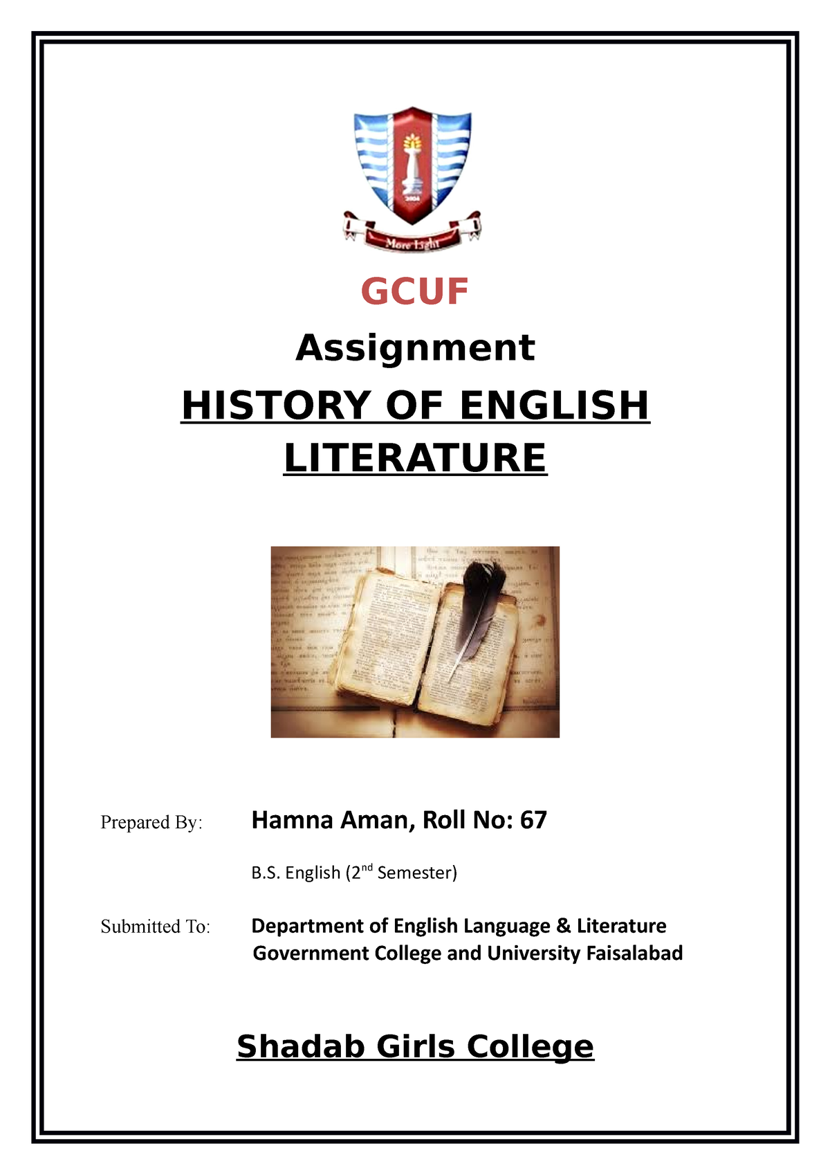 gcuf assignment title page pdf