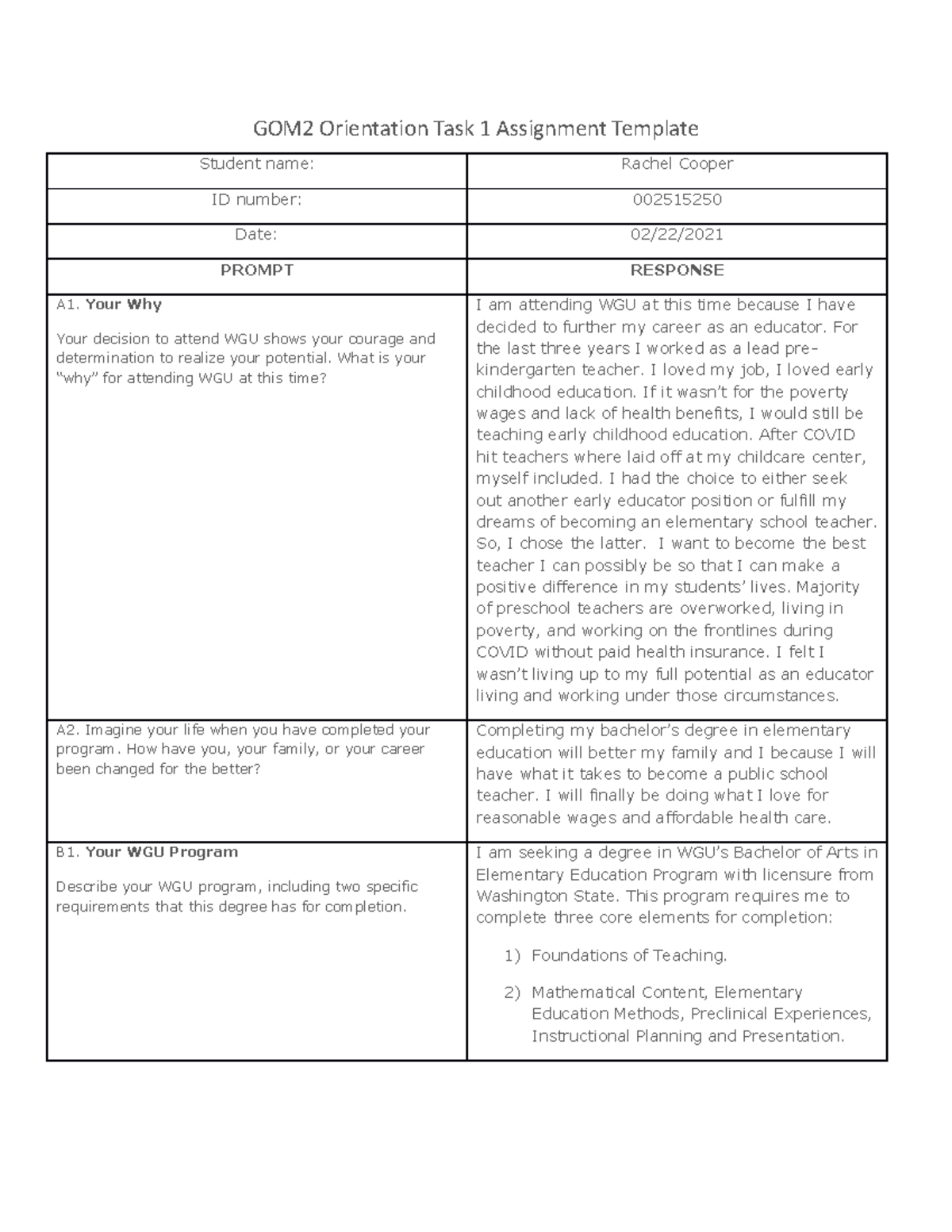 Orientation Task Template 1 - GOM2 Orientation Task 1 Assignment ...