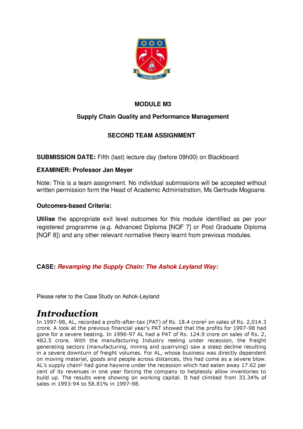 172108 Project Management Case Study MODULE M Supply Chain Quality   Thumb 1200 1697 