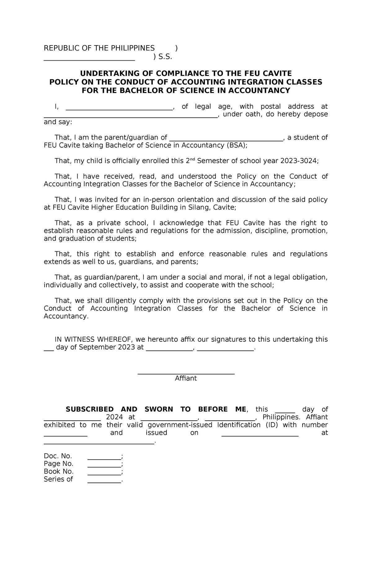 INTG Undertaking of Compliance 2024 - REPUBLIC OF THE PHILIPPINES