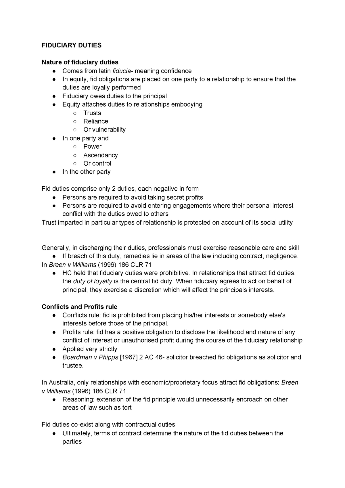 Fiduciary Duties - Lecture notes 3 - FIDUCIARY DUTIES Nature of