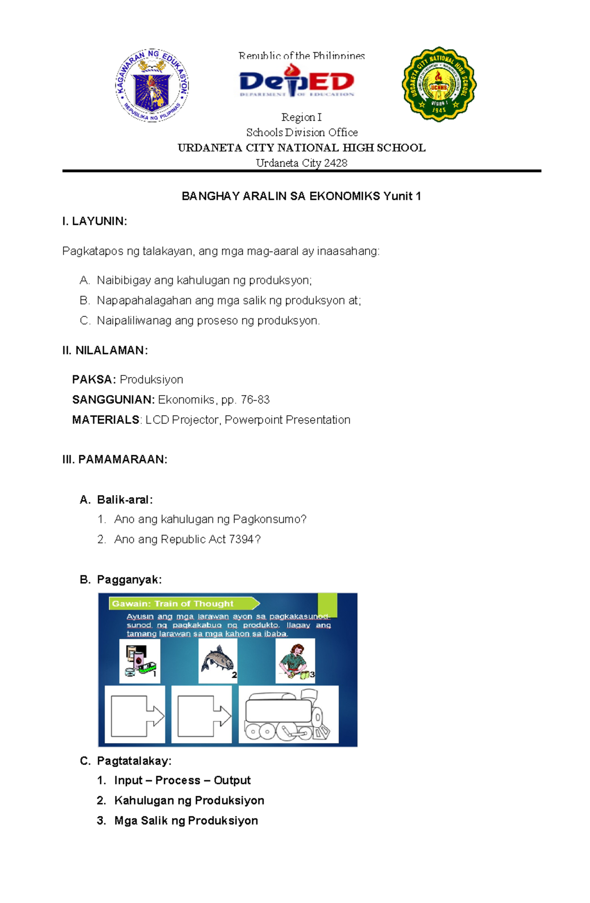 Lesson PLAN AP COT 1 - Republic of the Philippines Region I Schools ...