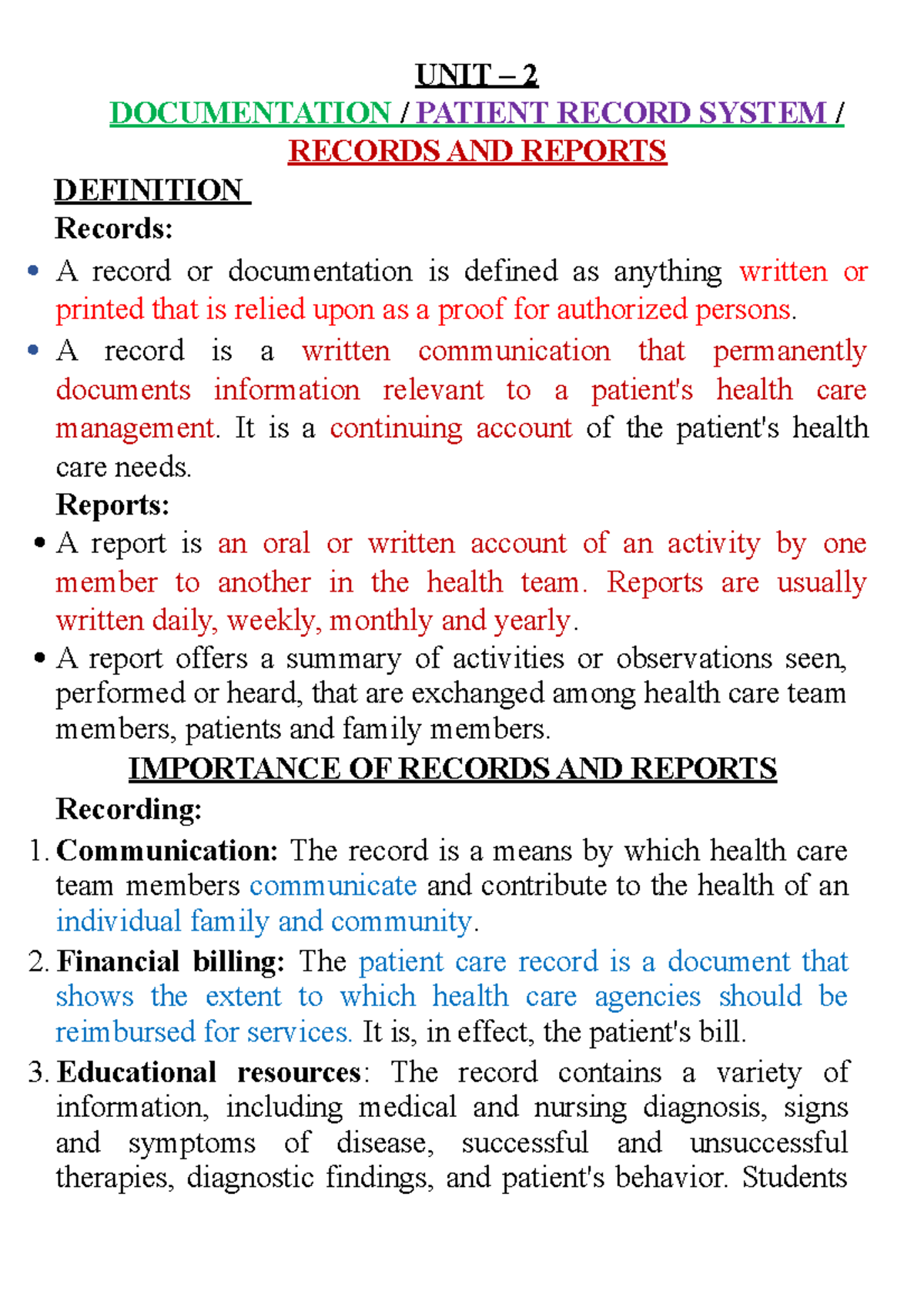 documentation-or-records-and-reports-unit-2-documentation-patient