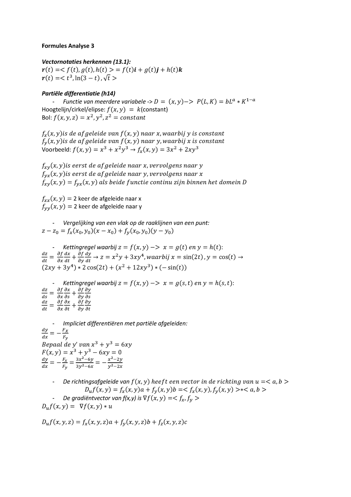 Samenvatting Van Analyse 3 Met Formules Studeersnel