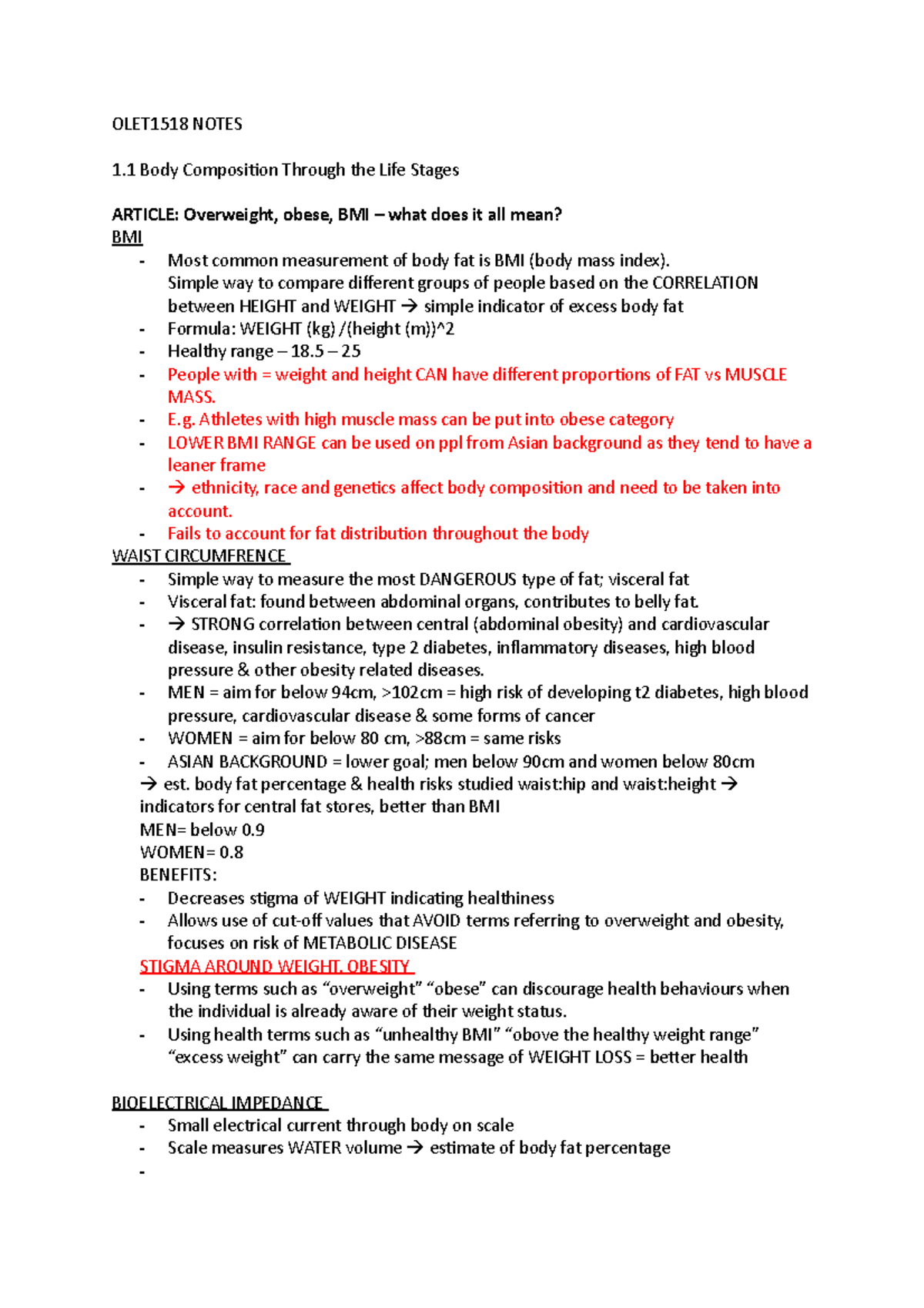 OLET1518 Notes - First few lectures summaries - OLET1518 NOTES 1 Body ...