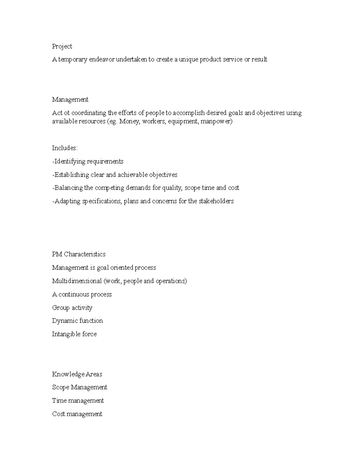Project Management Terms Project A Temporary Endeavor Undertaken To
