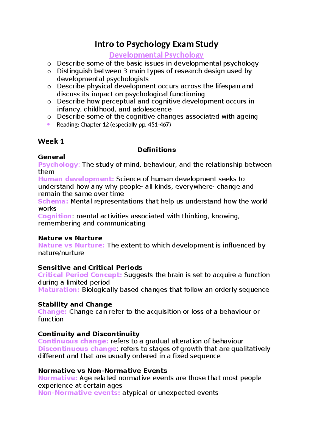 Intro to Psychology Exam Study - Intro to Psychology Exam Study ...