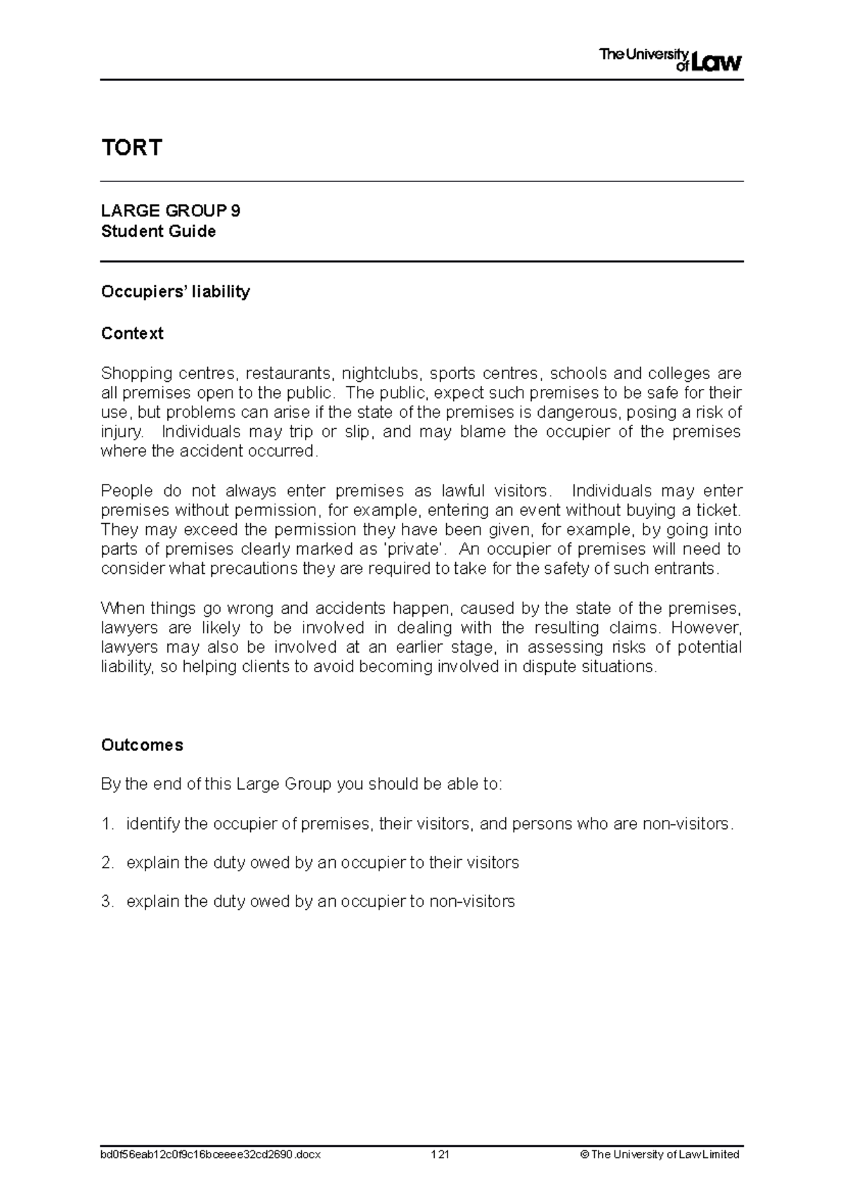 2021 tort lg09 ce01 student guide - TORT LARGE GROUP 9 Student Guide ...