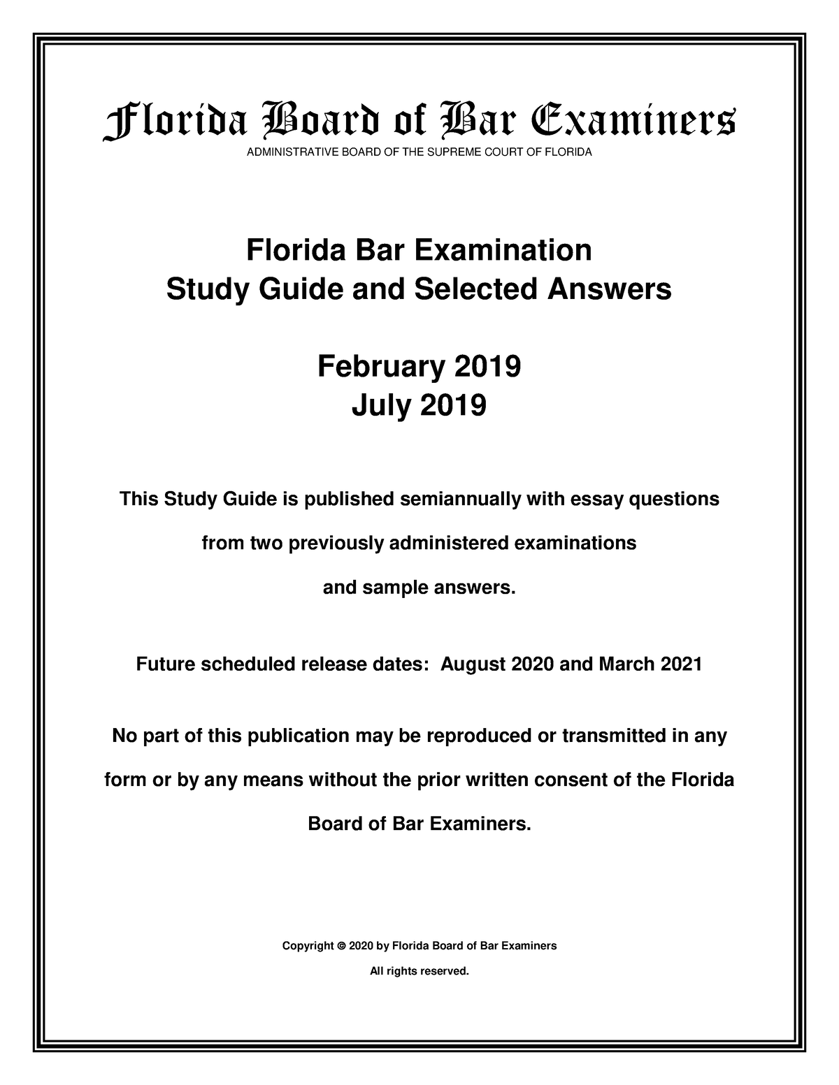 SG0320 Florida Bar Exam Study Aids RSM 616 University of Miami