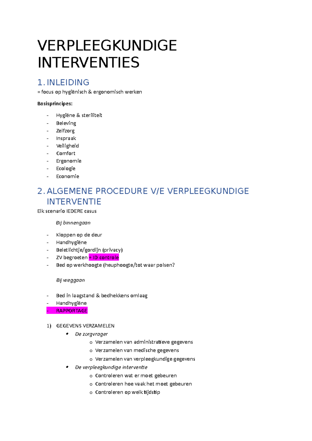 Samenvatting Verpleegkundige Interventies - VERPLEEGKUNDIGE ...