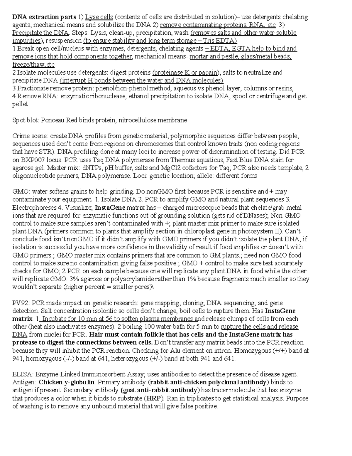 Lab Exam Study Guide - DNA extraction parts 1) Lyse cells (contents of ...