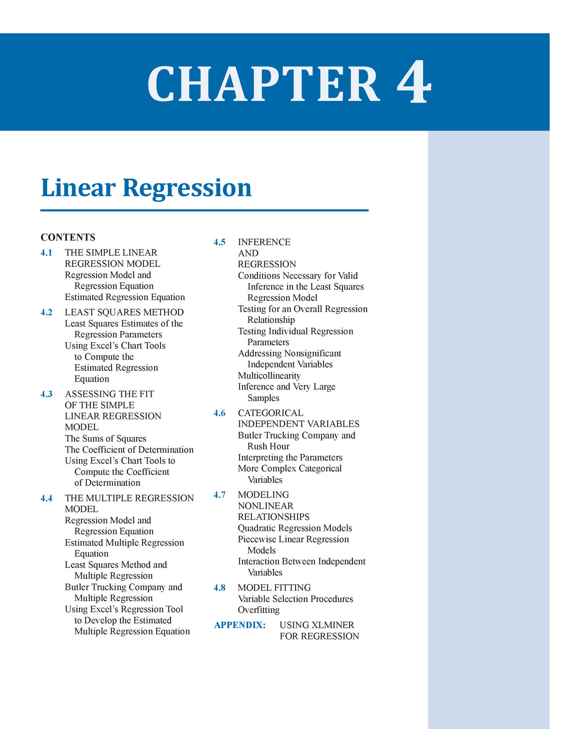 Regression Analysis Materials - CHAPTER 4 Linear Regression CONTENTS 4 ...