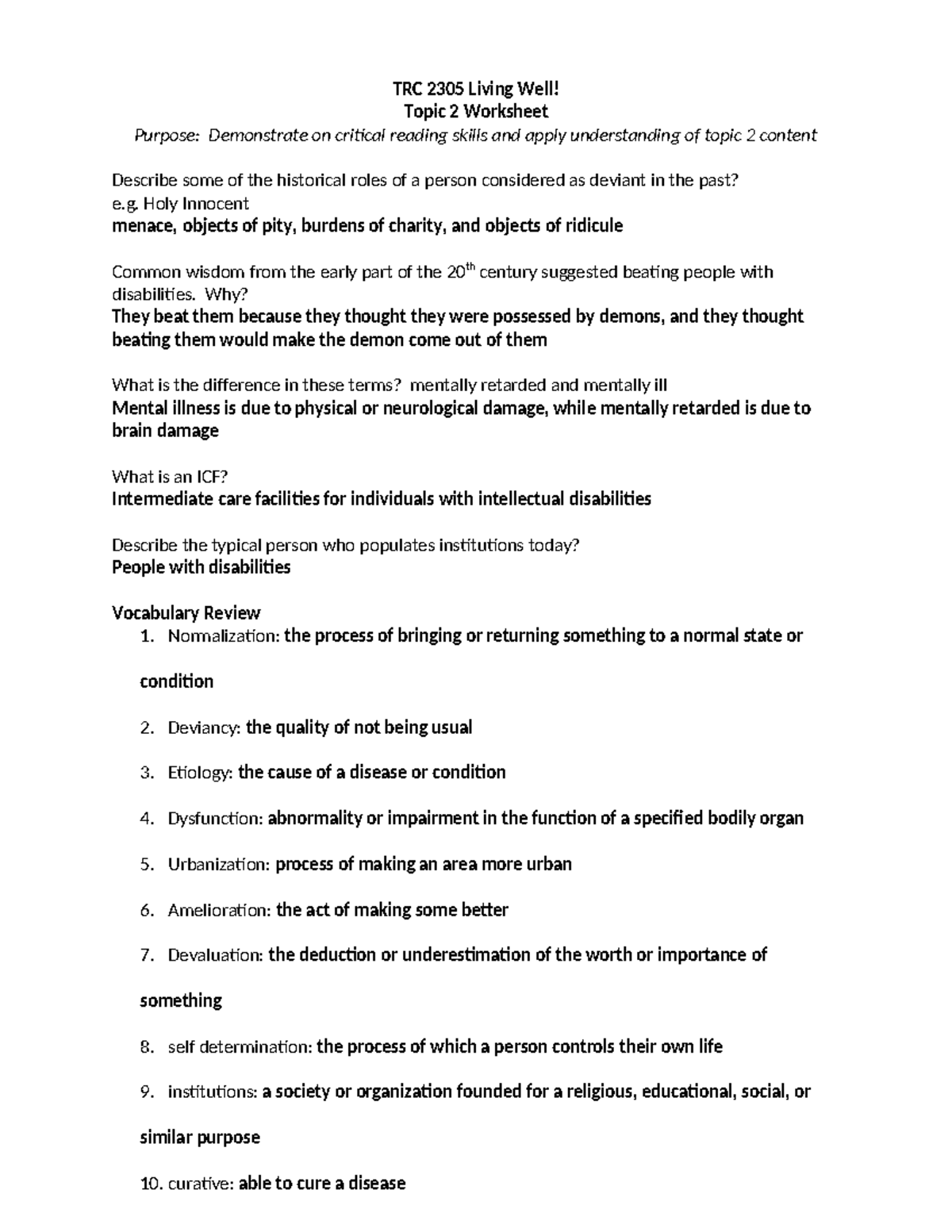 Topic 2 Worksheet - TRC 2305 Living Well! Topic 2 Worksheet Purpose ...