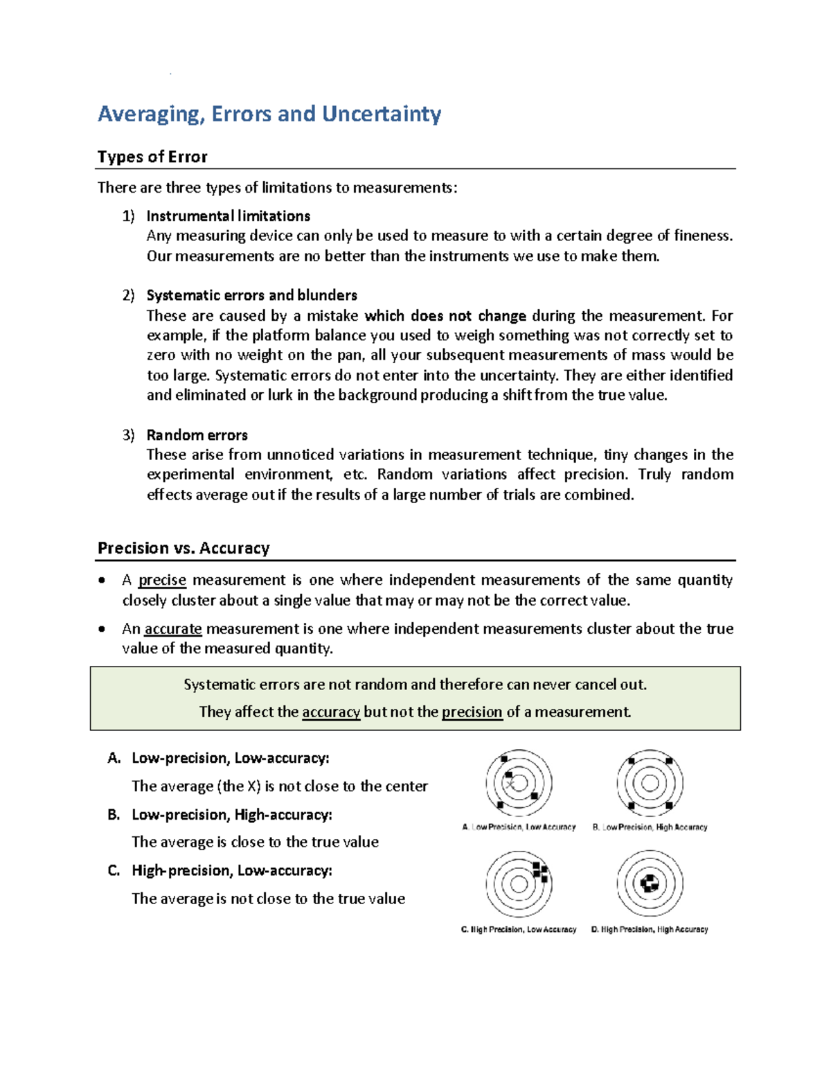 Error Analysis - Averaging, Errors and Uncertainty Types of Error There ...