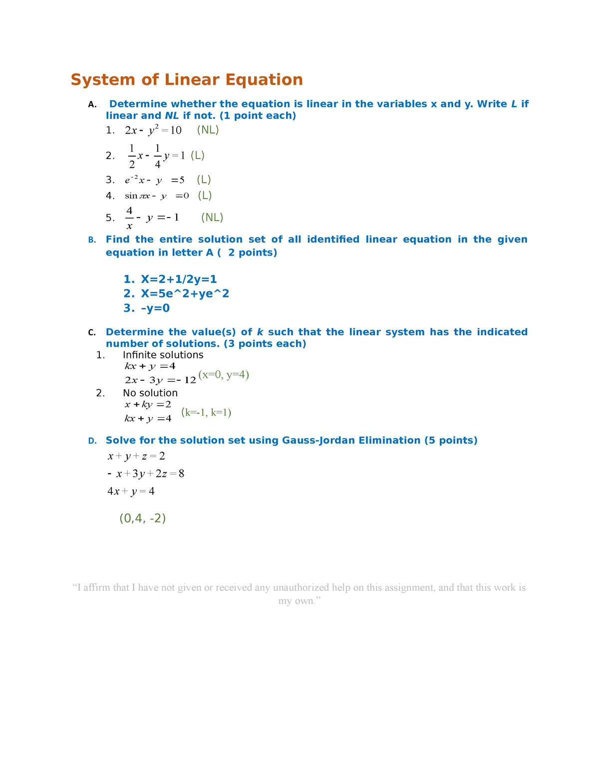 System of Linear Equiation - Determine whether the equation is linear ...