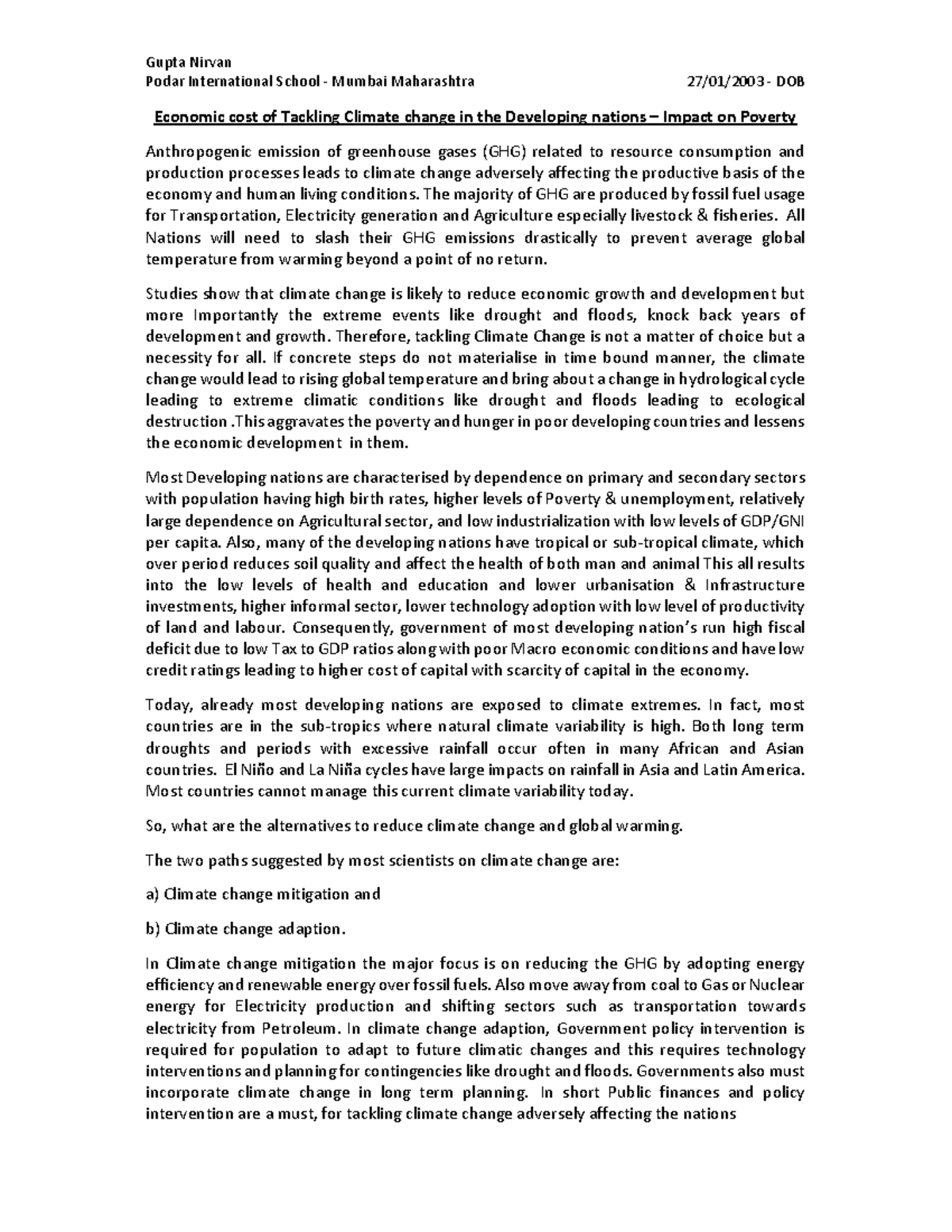 Research Paper - Climate Change - Podar International School - Mumbai ...