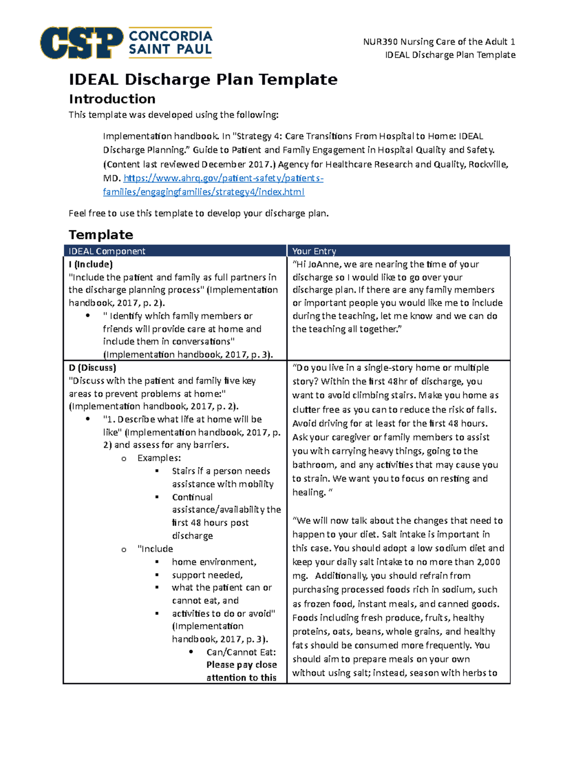 NUR390 Ideal Discharge Plan Template IDEAL Discharge Plan Template   Thumb 1200 1553 