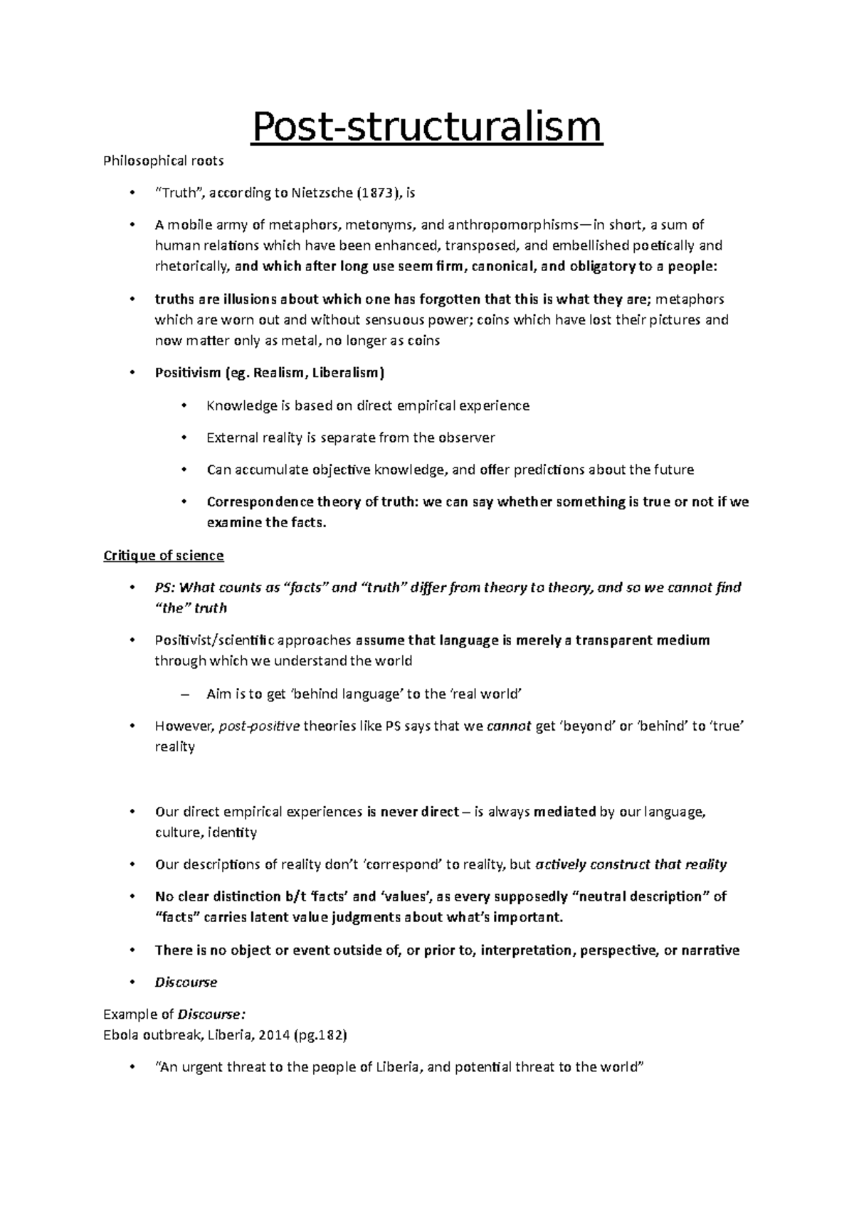 9 Lecture 9 Poststructuralism Philosophical roots “Truth”, according to Nietzsche (1873