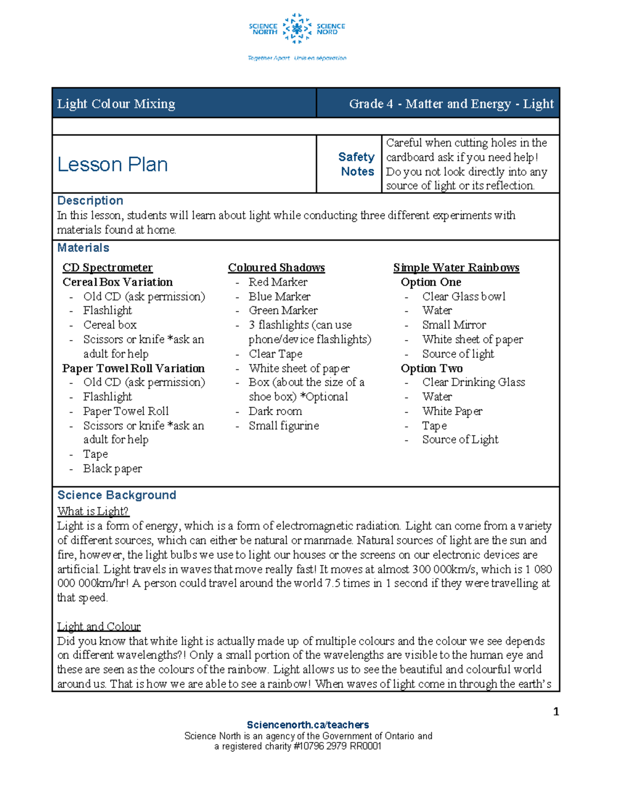 Apr 27 Grade 4 Light Lesson Plan ENG - Light Colour Mixing Grade 4 ...